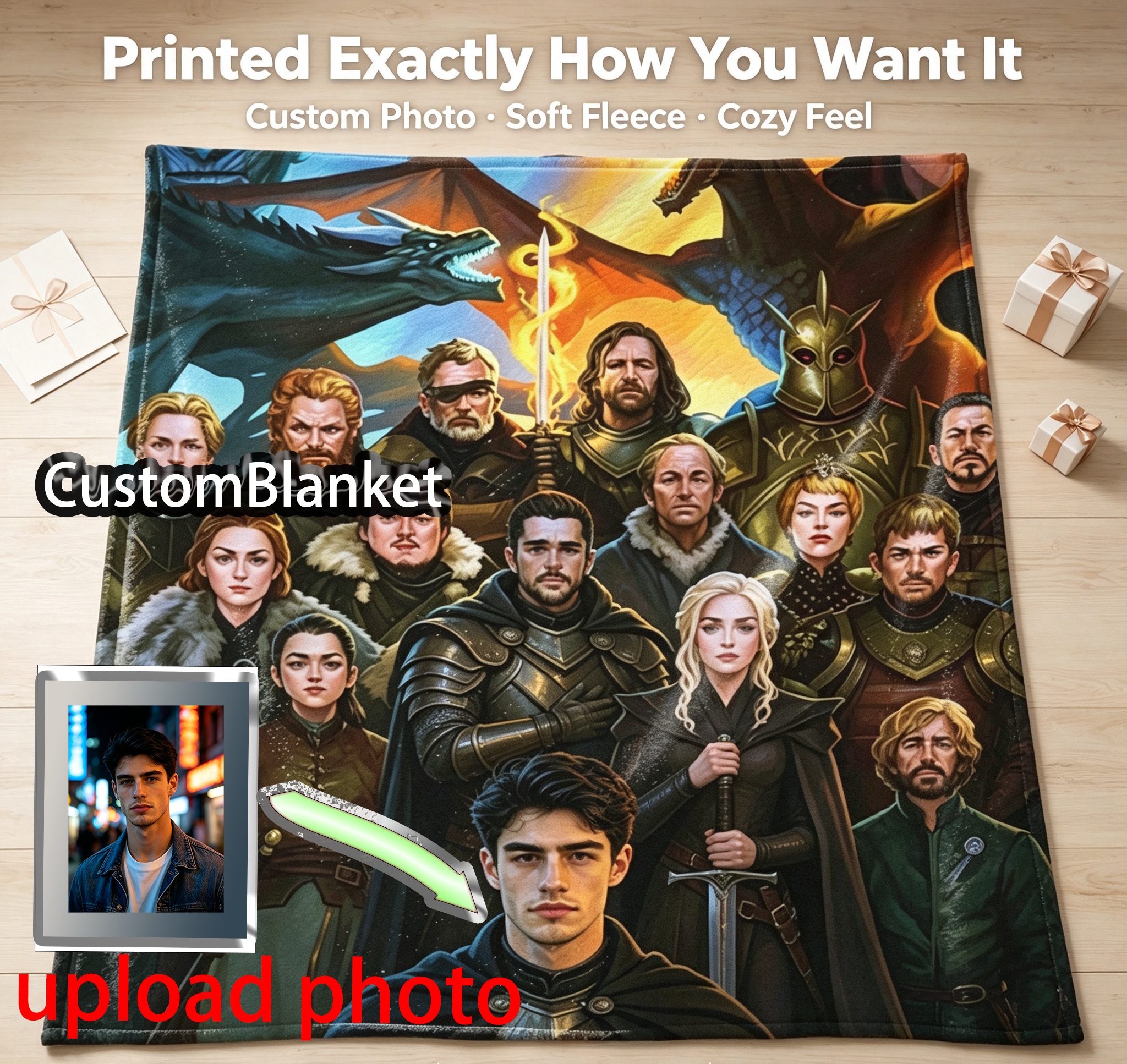 Custom Face Blanket Game of Thrones Characters Flannel Blanket Cozy Living Room Decor Gift for Fans and Collectors