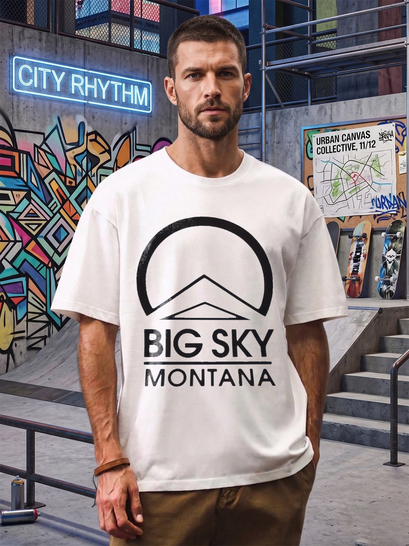 Men's Big Sky Montana Mountain Logo Print T-Shirt Casual Round Neck Lightweight Breathable Summer Short Sleeve Tee for Outdoor Adventures and Everyday Wear Adults