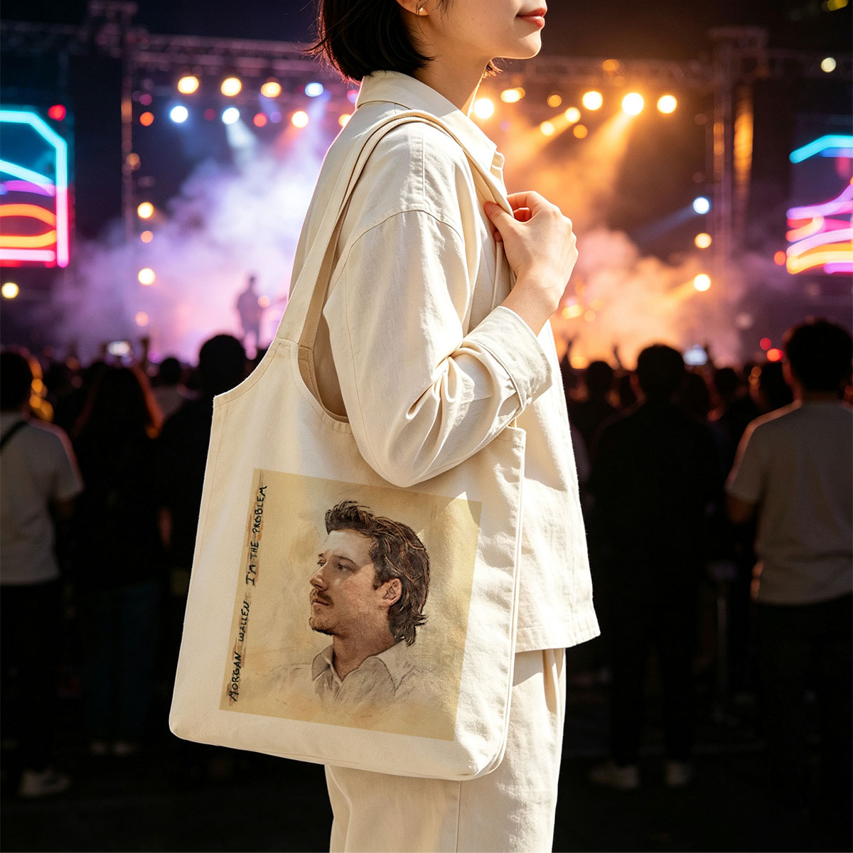 Morgan Wallen I'm the Problem Album Cover Art Portrait - Canvas shoulder bags/