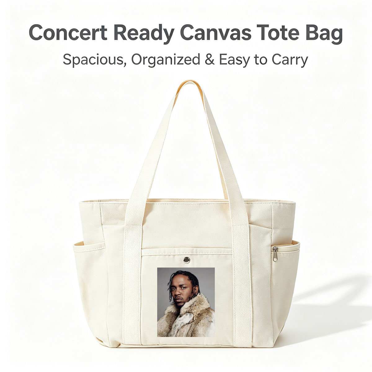 Kendrick Lamar in a Fur Coat Portrait with Intense Gaze and Braided Hair - Multi-pocket bags