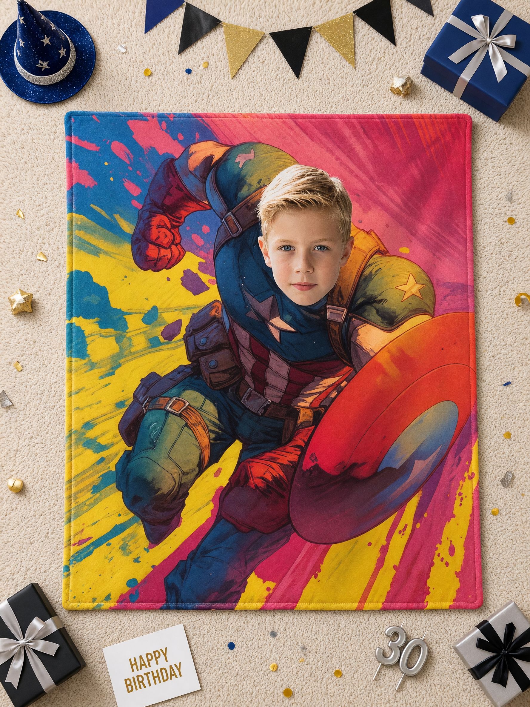 Custom Superhero Face Blanket Personalized Photo Flannel Throw Soft Skin Friendly Warm Bed Sofa Gift
