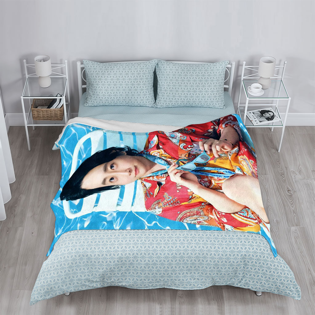 Kazuma Komatsu Relaxing by the Pool in Vibrant Summer Outfit - Blankets