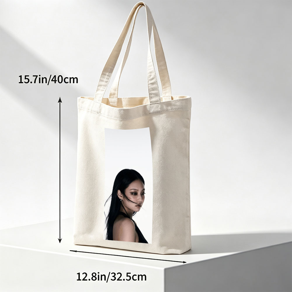 Jennie Blackpink Portrait Close-Up with Long Dark Hair and Elegant Makeup - Canvas tote bags