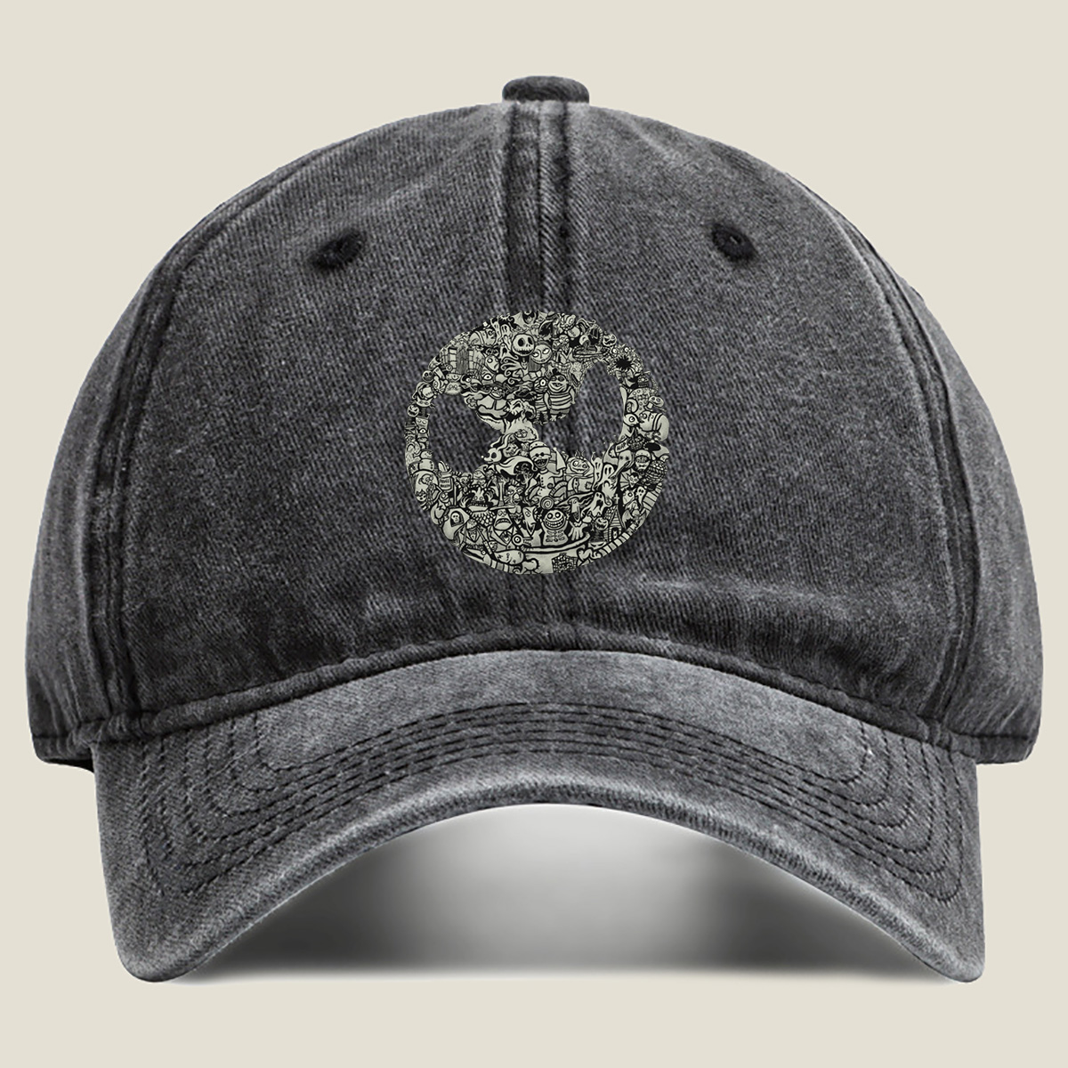 Tim Burton's Nightmare Before Christmas Character Collage - Washed Denim - Baseball Cap