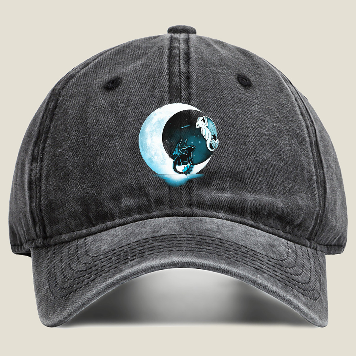 How to Train Your Dragon: Toothless and Light Fury under the Moon - Washed Denim - Baseball Cap