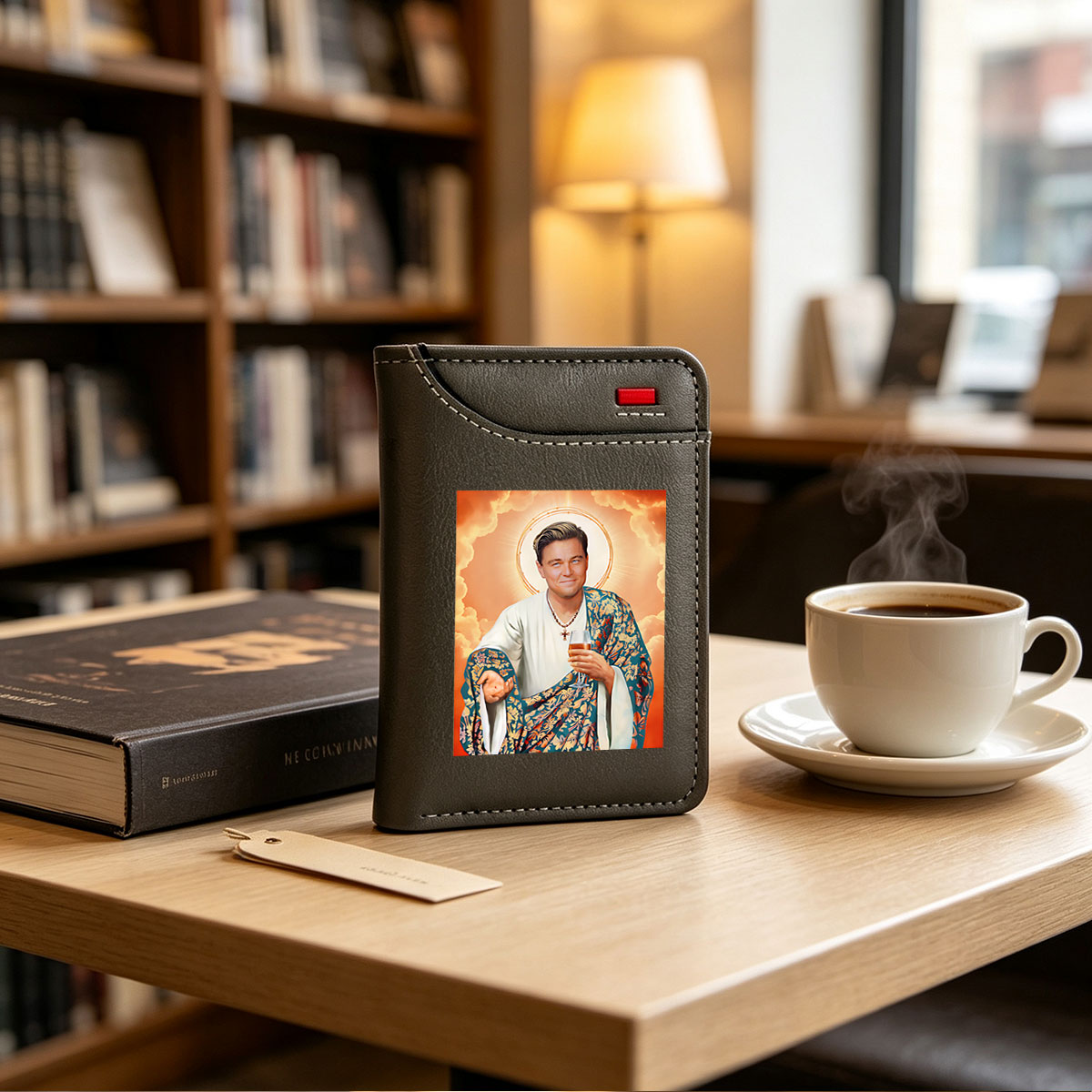 Leonardo DiCaprio as a Divine Figure Holding a Beer - Vertical Style Wallet
