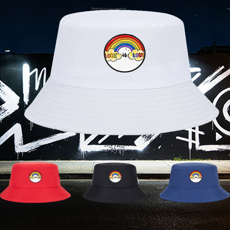 Unisex Fisherman Hat with Rainbow Love is Love Print - Classic Cotton Sun Hat for Outdoor Activities, Beach, Travel, and Pride Events - Perfect for Adults Seeking Comfortable and Expressive Headwear