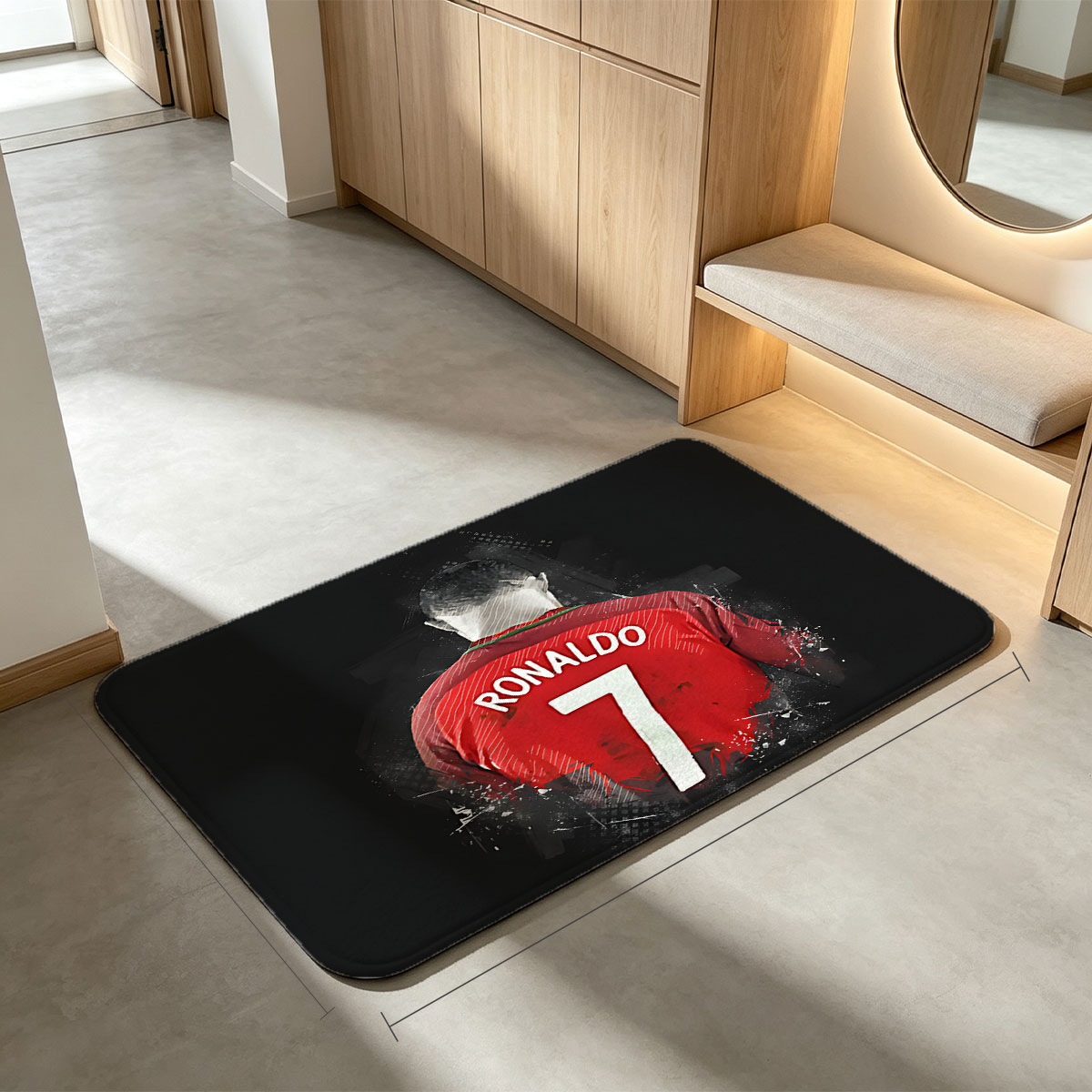 Ronaldo in Red Jersey, Number 7, Back View - Flannel floor mat