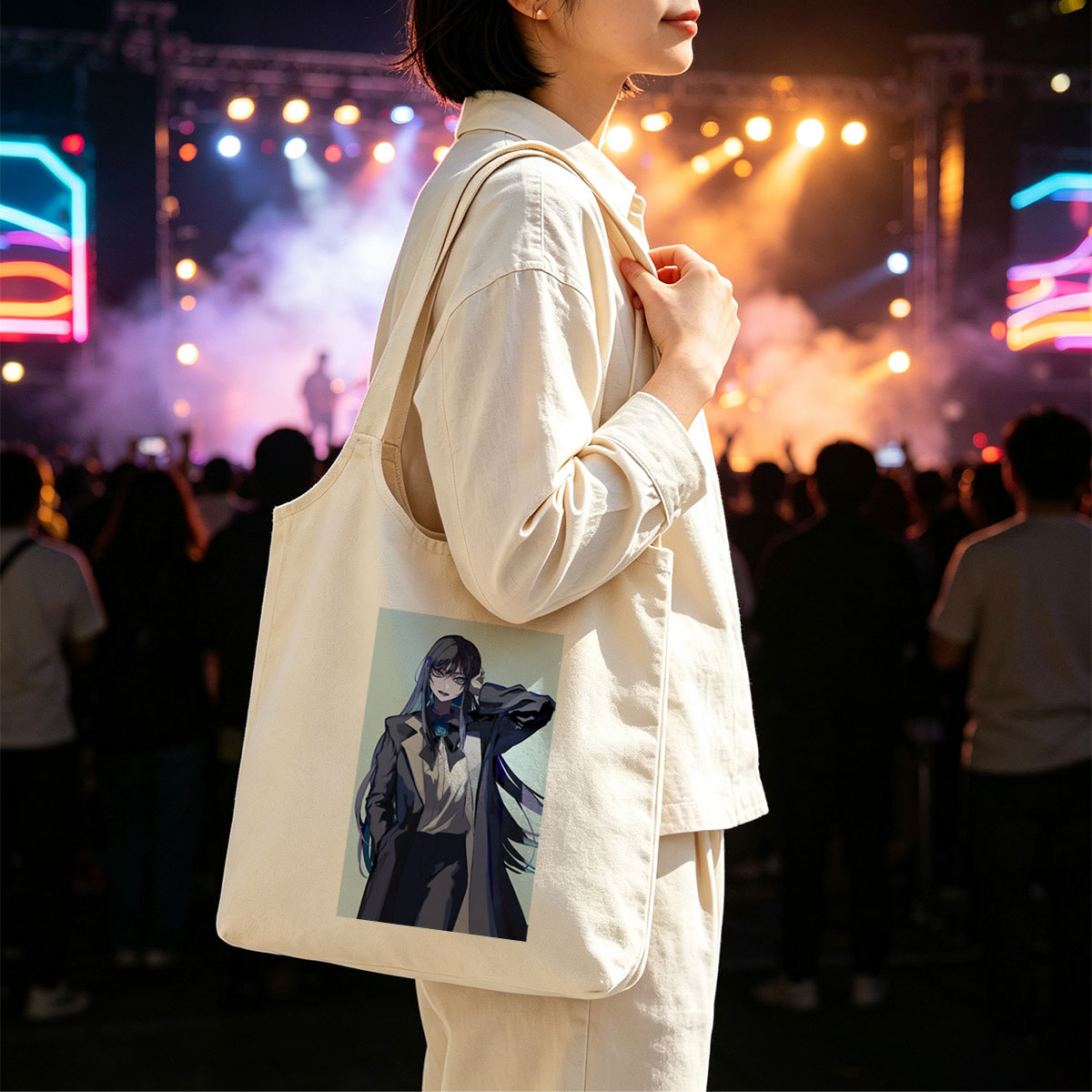 Anime Character in Formal Attire with Blue Rose and Long Hair - Canvas shoulder bags/