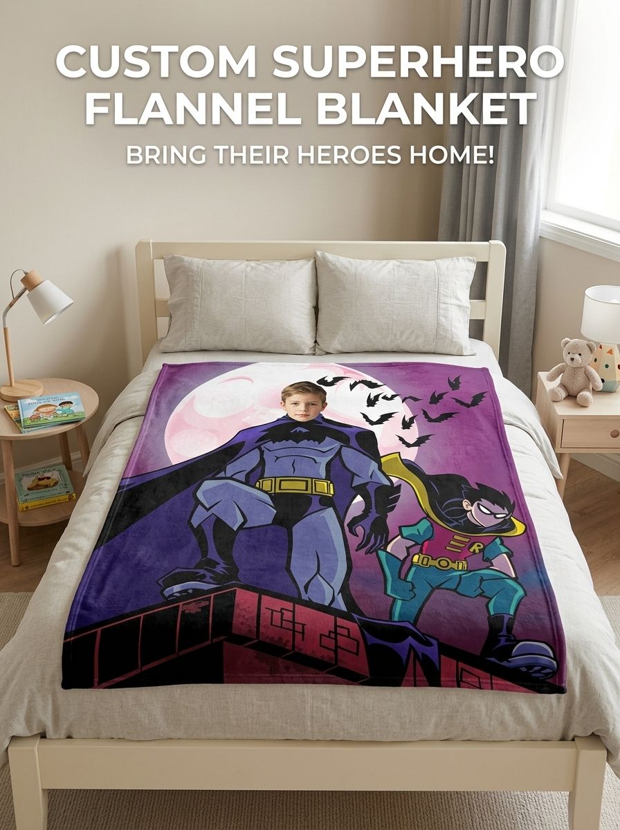 Custom Photo Face Superhero Flannel Blanket Ultra Soft Fleece Bed Throw Ideal Personalized Gift for Kids and Comic Fans