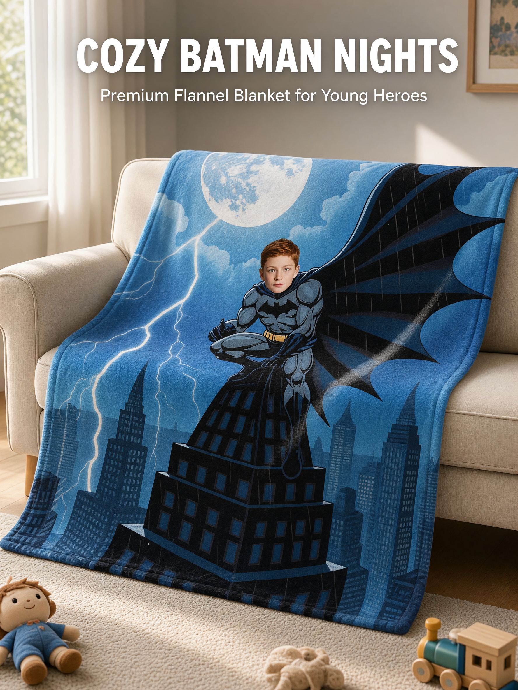 Custom Superhero Face Blanket Personalized Photo Flannel Throw Soft Fleece Bedspread for Kids and Adults Unique Gift