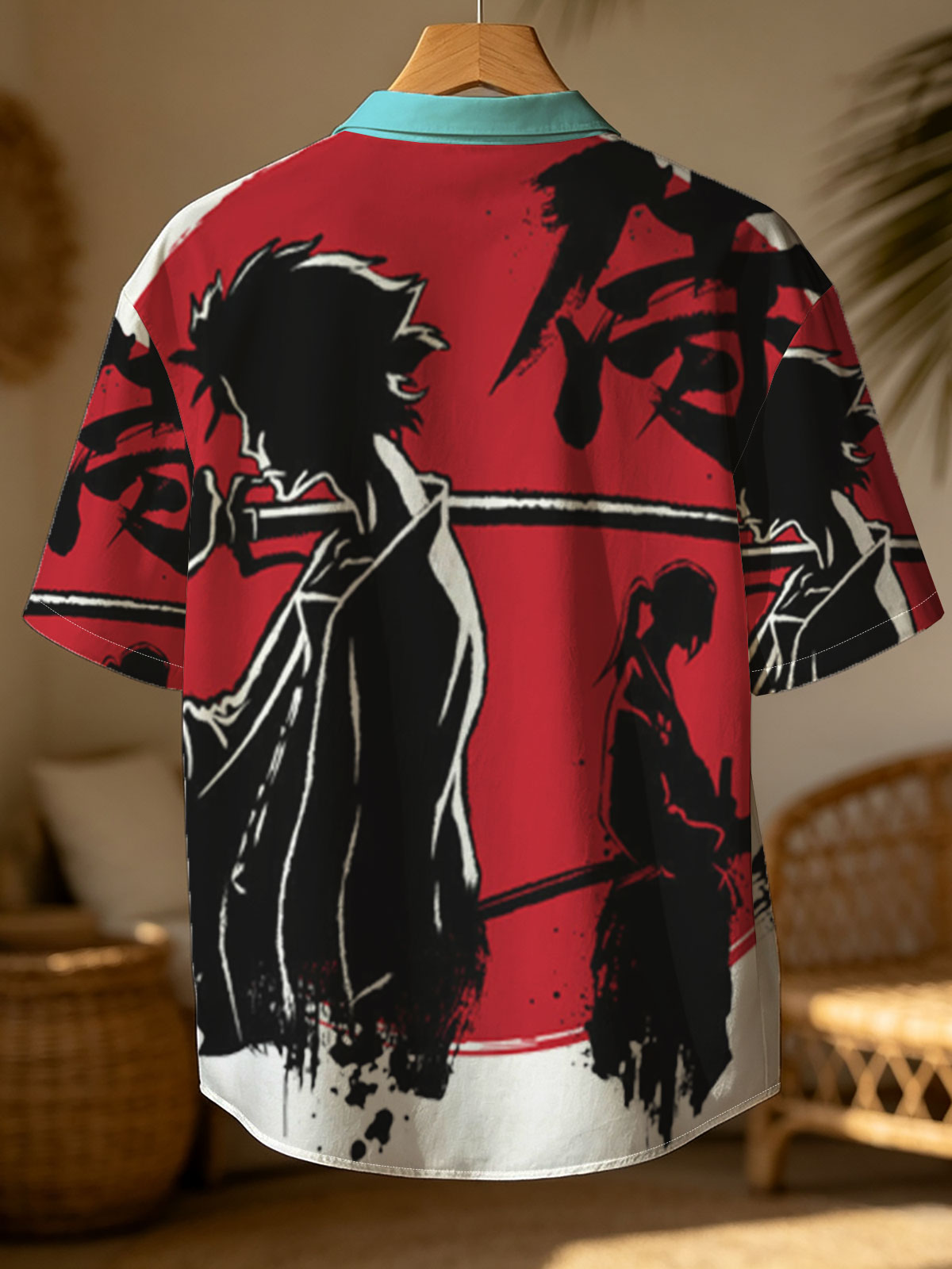 Samurai Silhouettes with Katana Against Red Moon Background -  Shirt