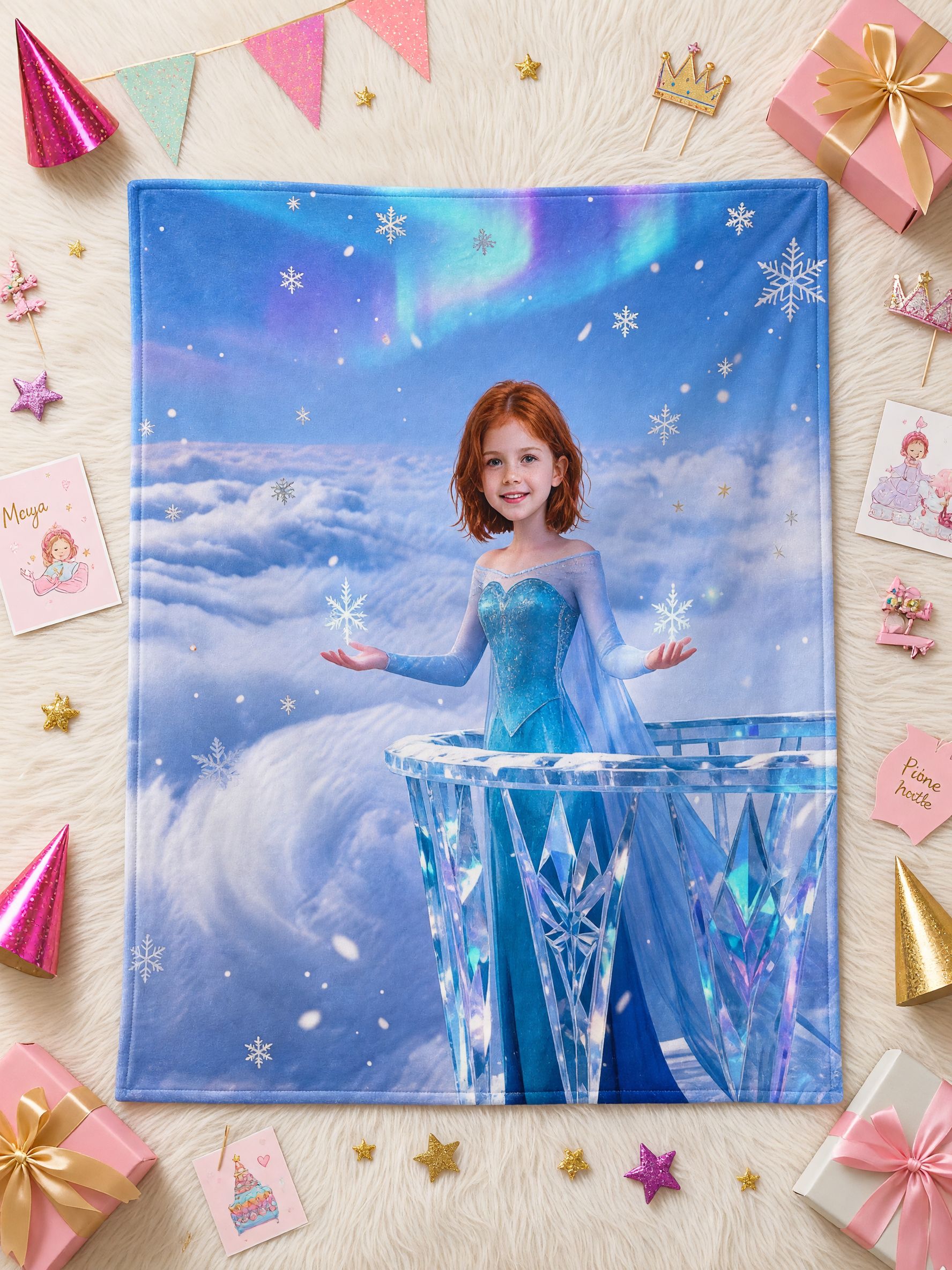 Custom Face Photo Ice Princess Blanket, Personalized Flannel Throw, Ultra Soft Fleece Bed Couch Decor, Unique Gift