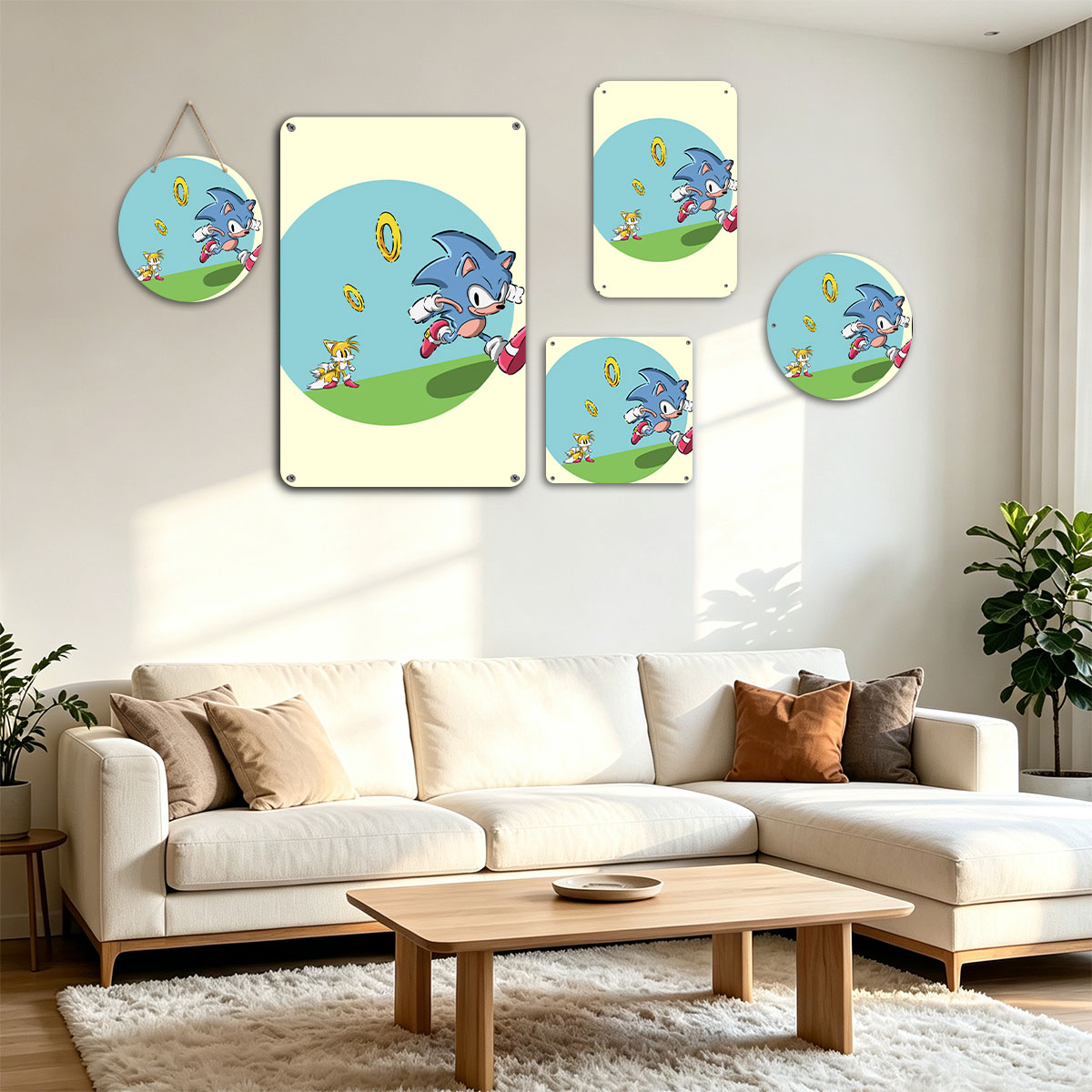 Sonic the Hedgehog and Tails Running with Golden Rings - painting