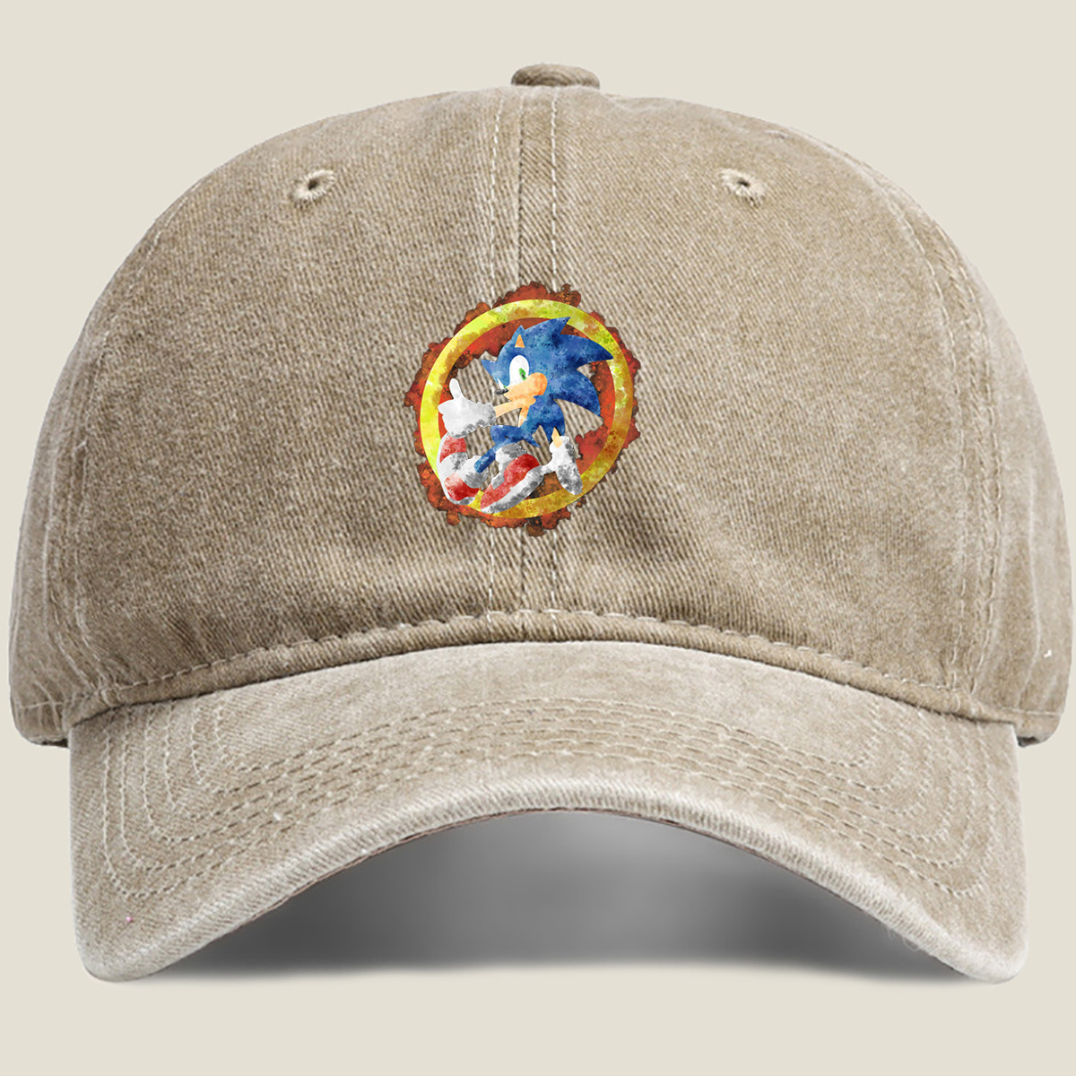 Sonic the Hedgehog in Watercolor Style - Washed Denim - Baseball Cap