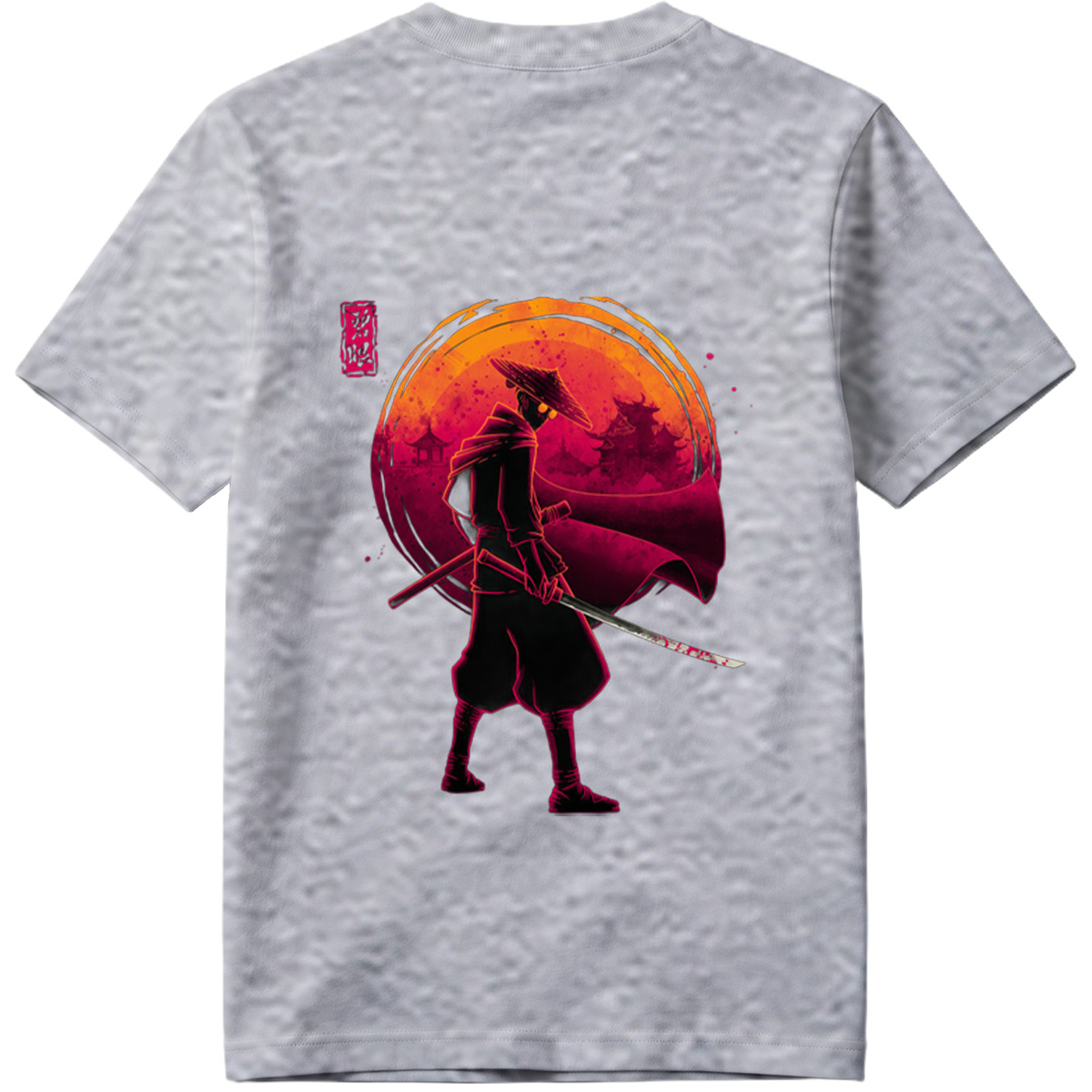 Samurai Warrior with Bloodied Sword Against Crimson Moon - Tee