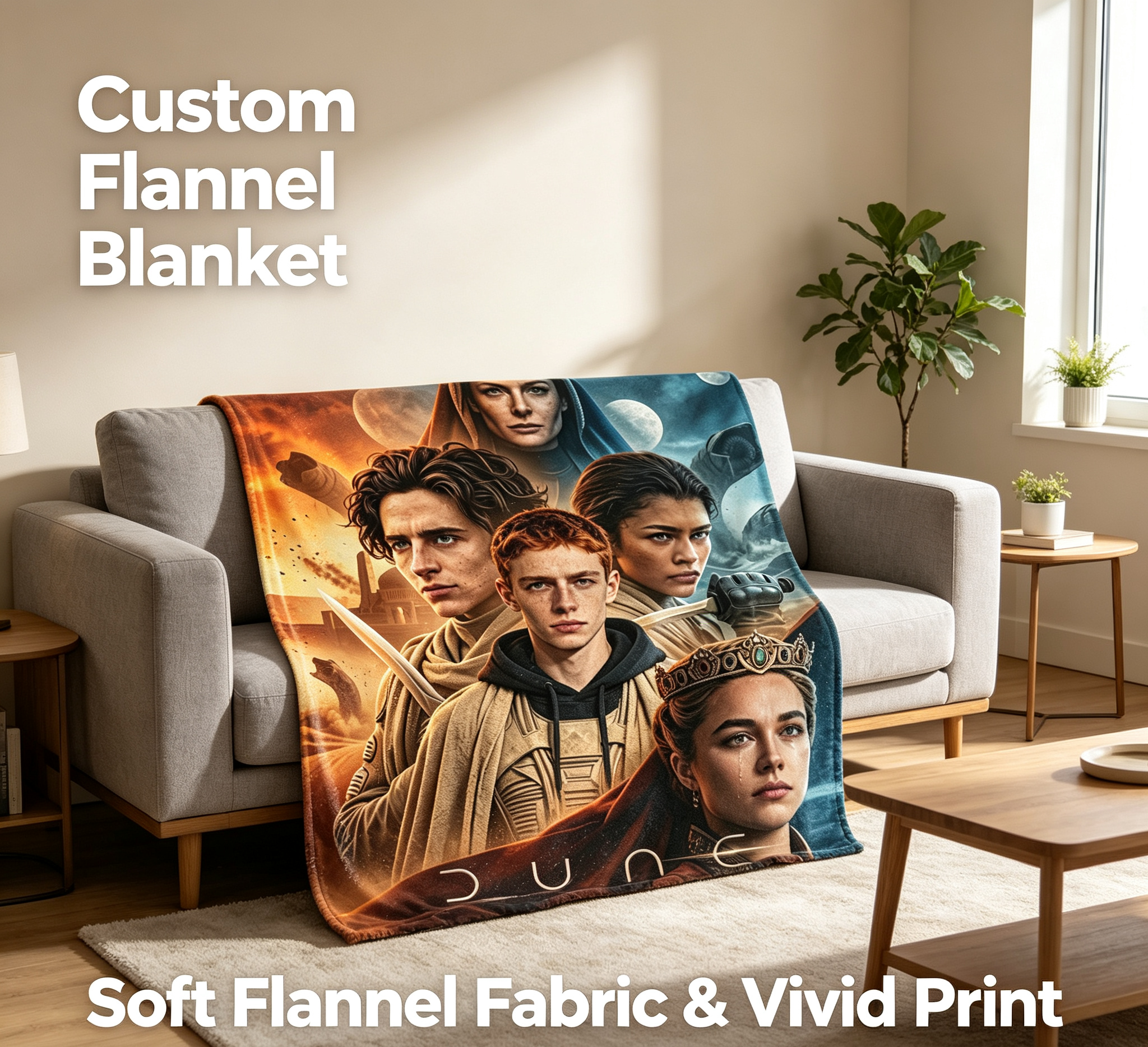 Custom Face Blanket Dune Part Three Messiah Flannel Blanket Movie Character Portrait Soft Cozy Throw Perfect for Fans Gift or Giveaway