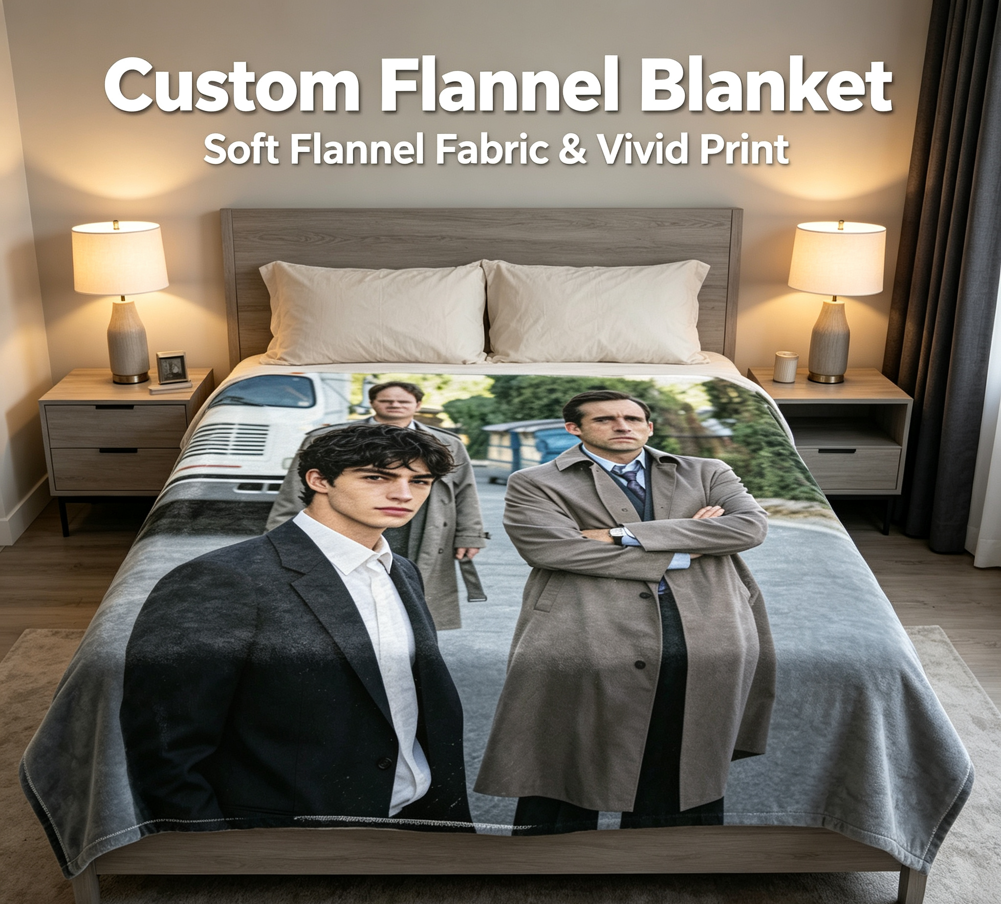 Custom Face Blanket Featuring Steve Carell and Young Actor in Dramatic Scene Flannel Blanket Perfect for Movie Fans Cozy Living Room or Bedroom Gift Idea