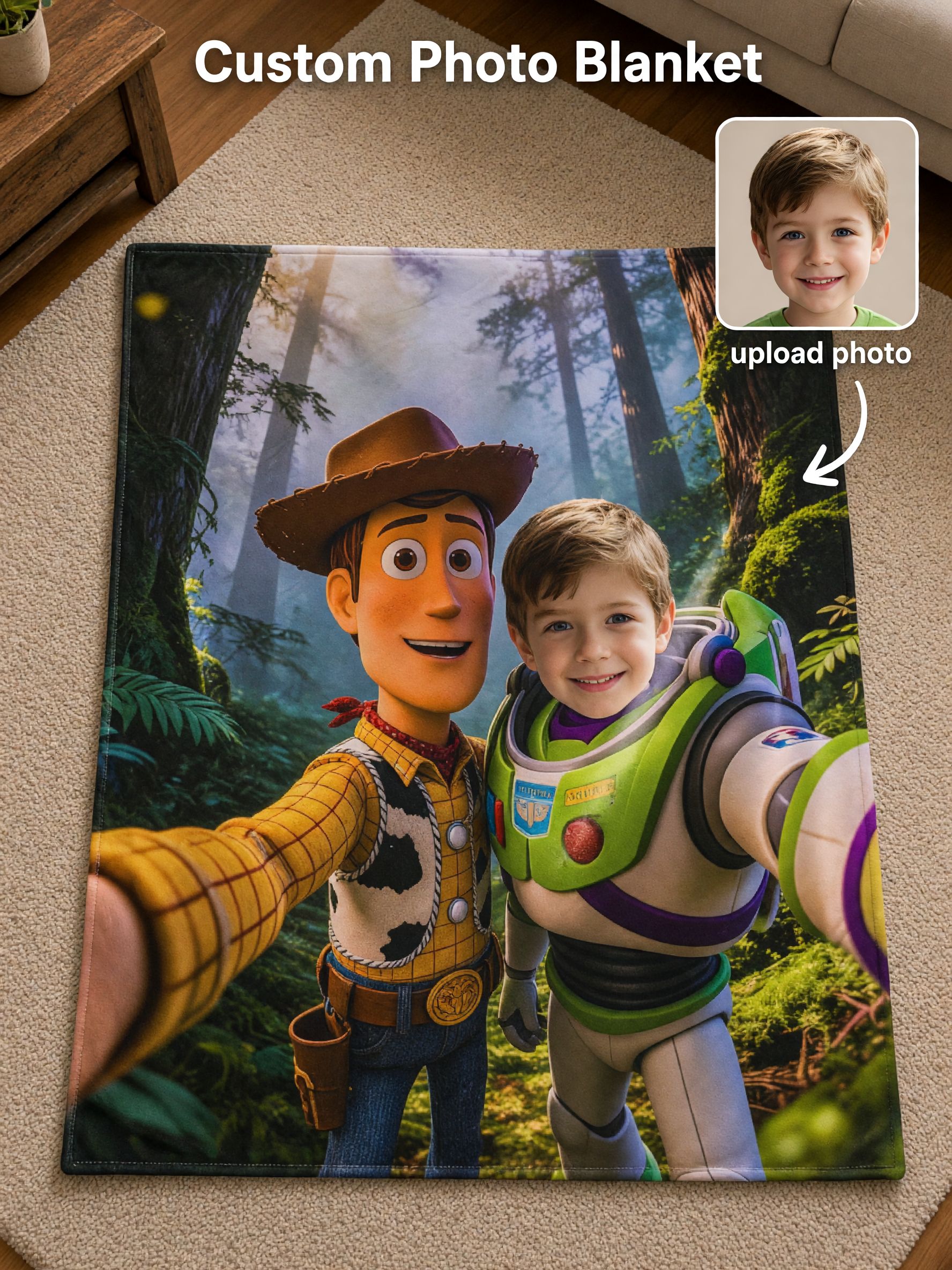 Personalized Custom Face Photo Flannel Blanket, Ultra Soft Cartoon Hero Bed Throw for Kids, Ideal Cozy Gift