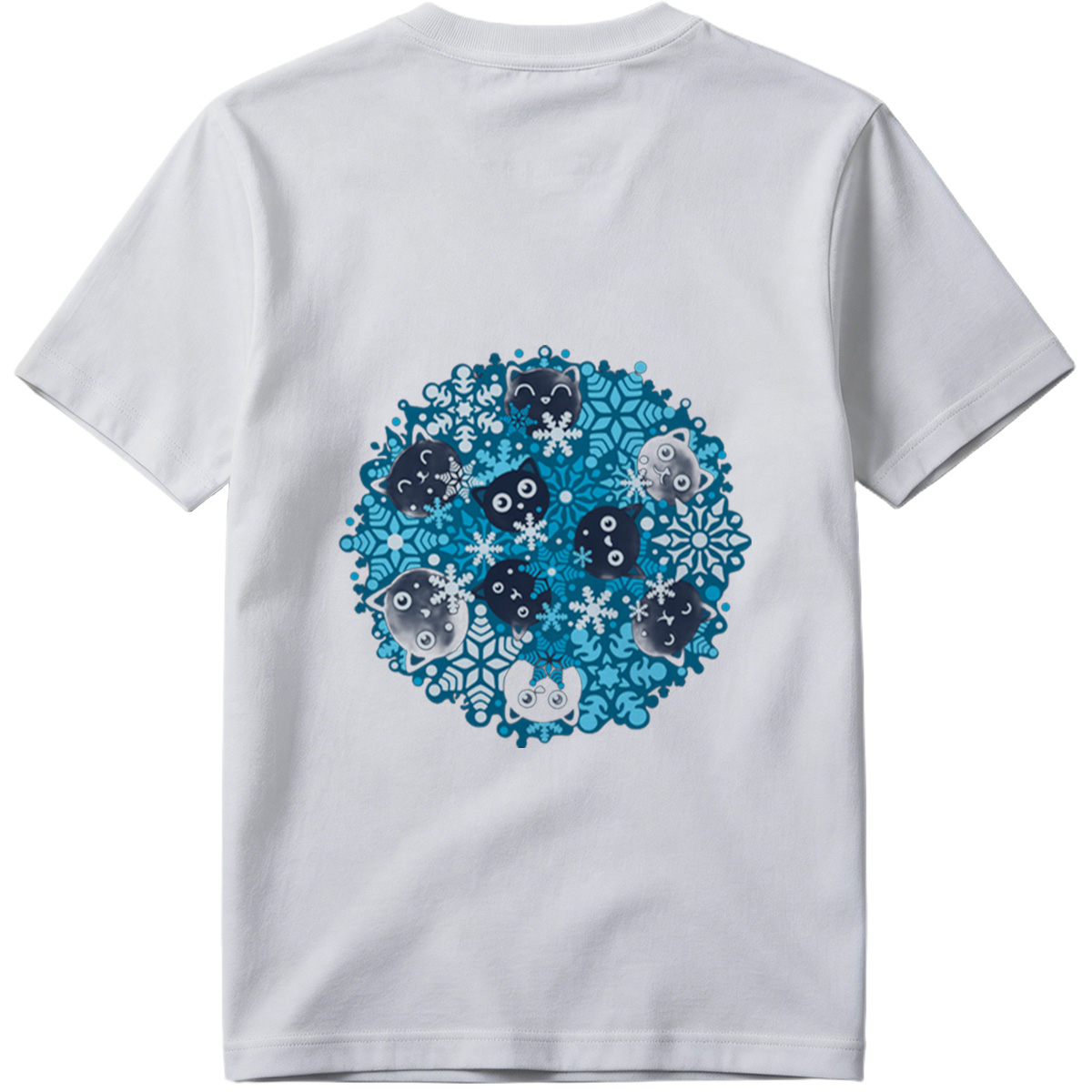 Black Cats and Snowflakes Winter Pattern - Tee