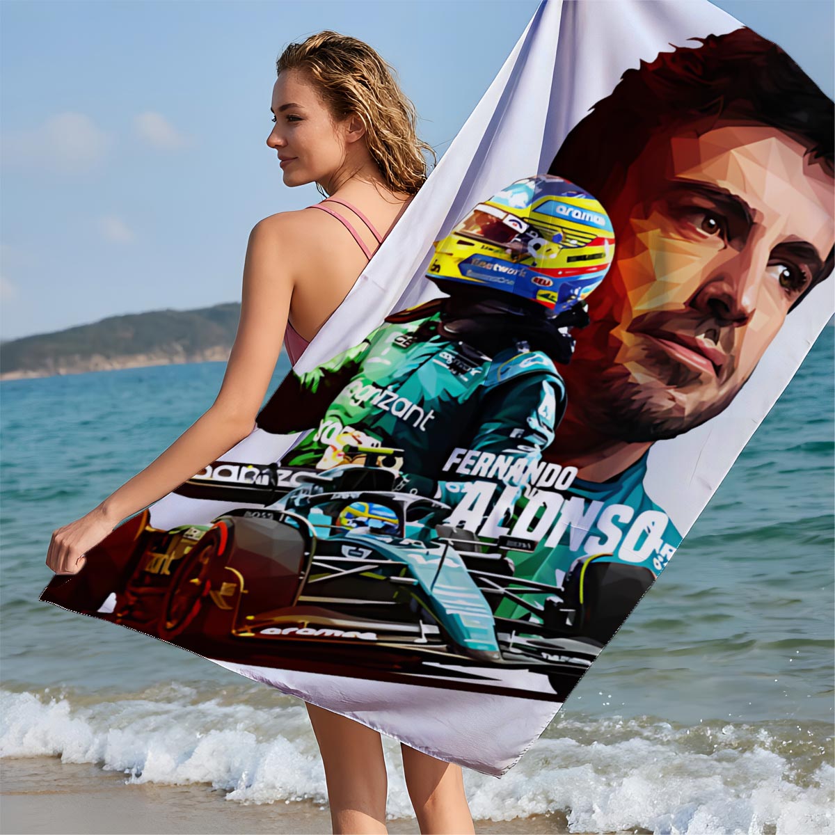 Fernando Alonso in Action: Formula 1 Racing Legend - Beach towels