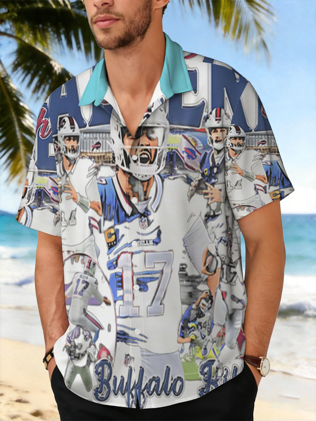 Josh Allen, Buffalo Bills QB #17, NFL Football Star in Action -  Shirt