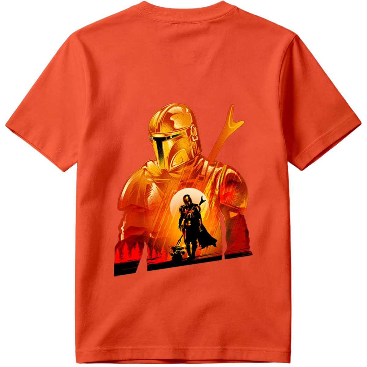 The Mandalorian and the Child in a Fiery Encounter - Tee