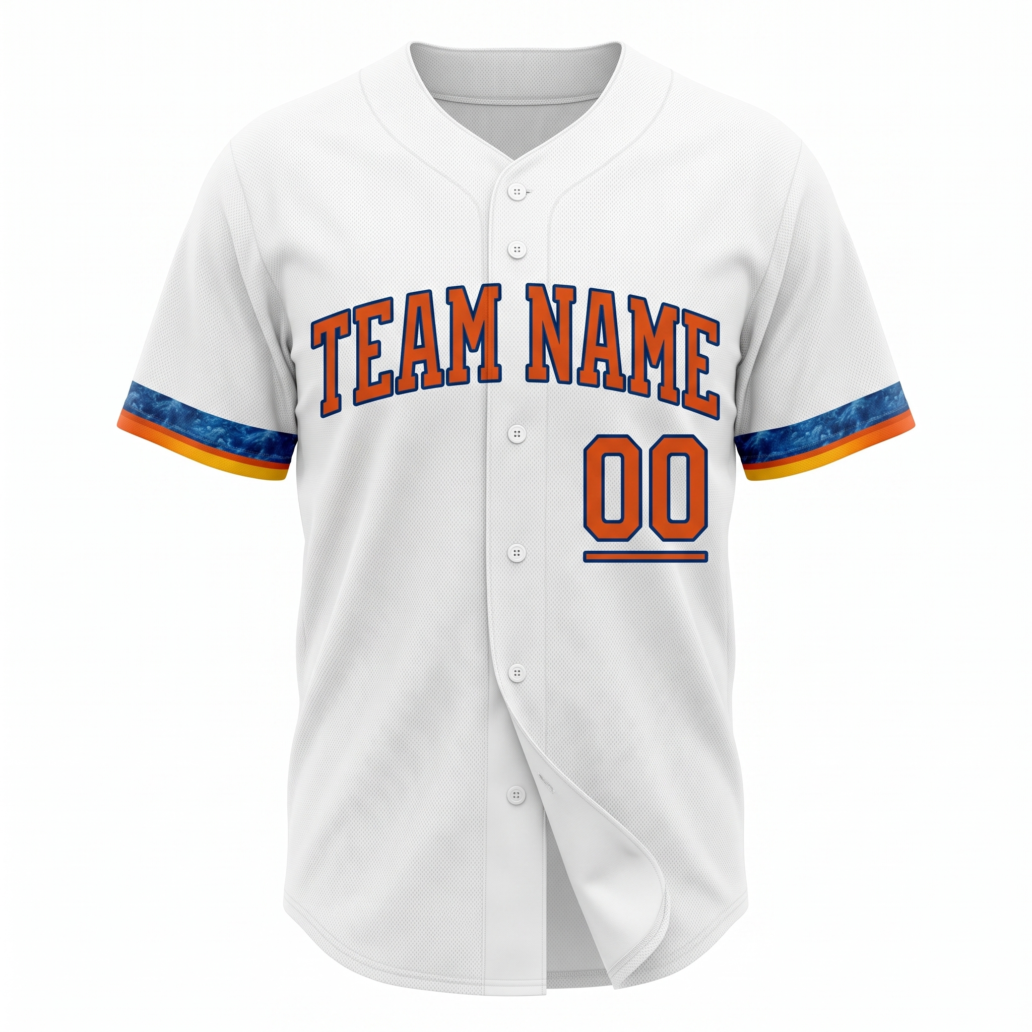 Custom Printed Houston Space City Style Baseball Jersey White Orange Piping Button Down Shirt for Men and Women