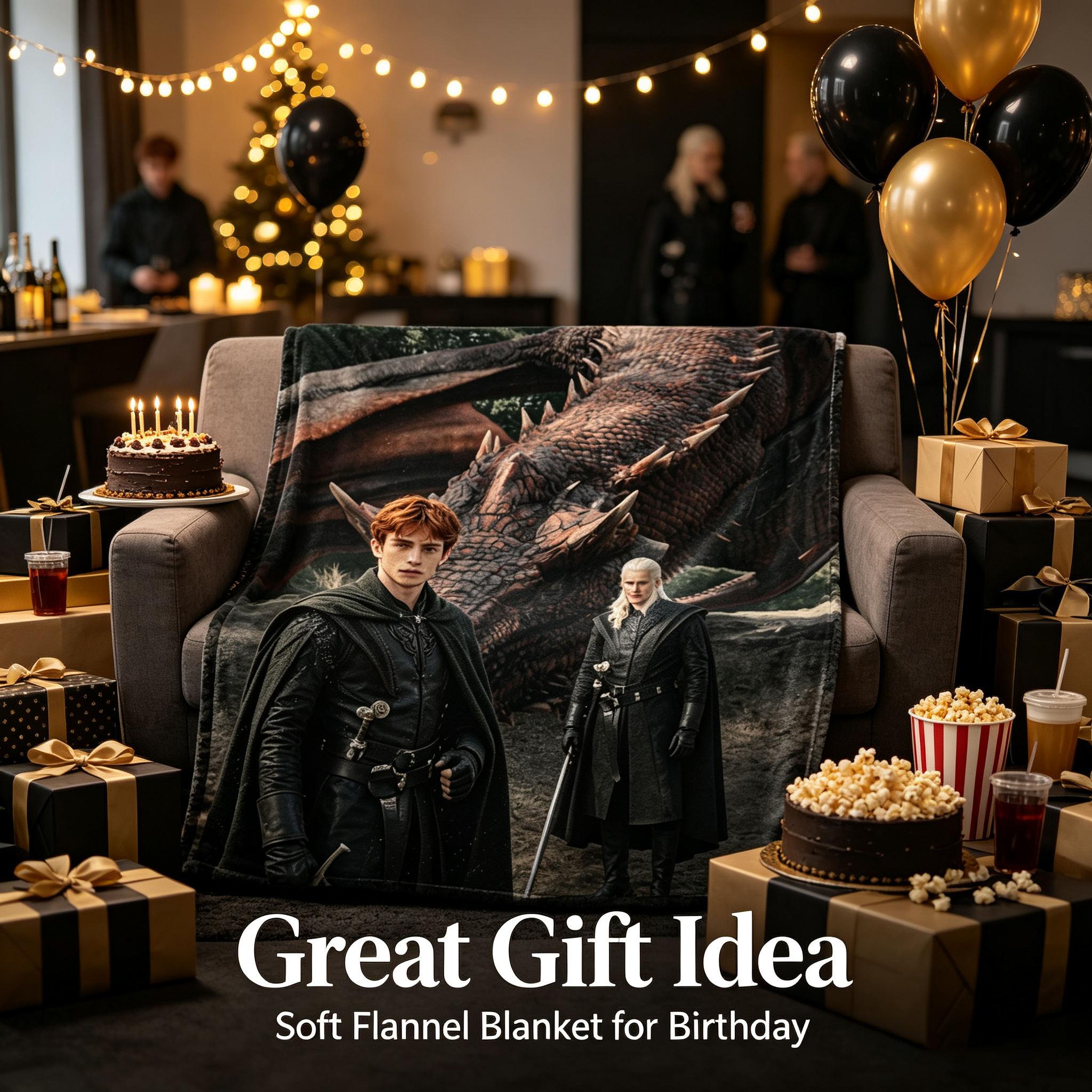 Custom Face Blanket House of the Dragon Characters Flannel Blanket for Fans and Collectors – Perfect Gift or Giveaway for Fantasy Enthusiasts