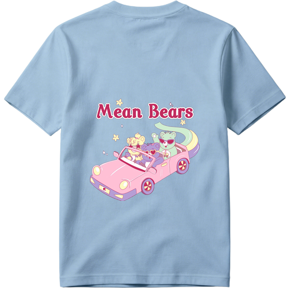 Mean Bears in a Pink Car with Three Cute Characters - Tee