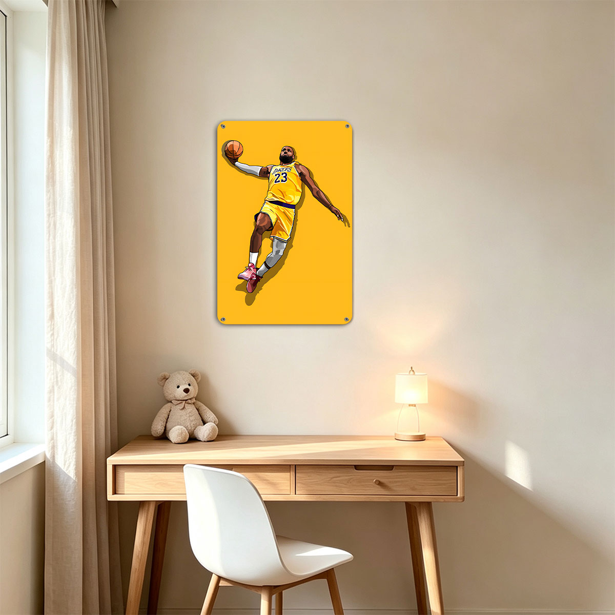 LeBron James in Lakers Jersey, Number 23, Mid-Air Basketball Action - painting