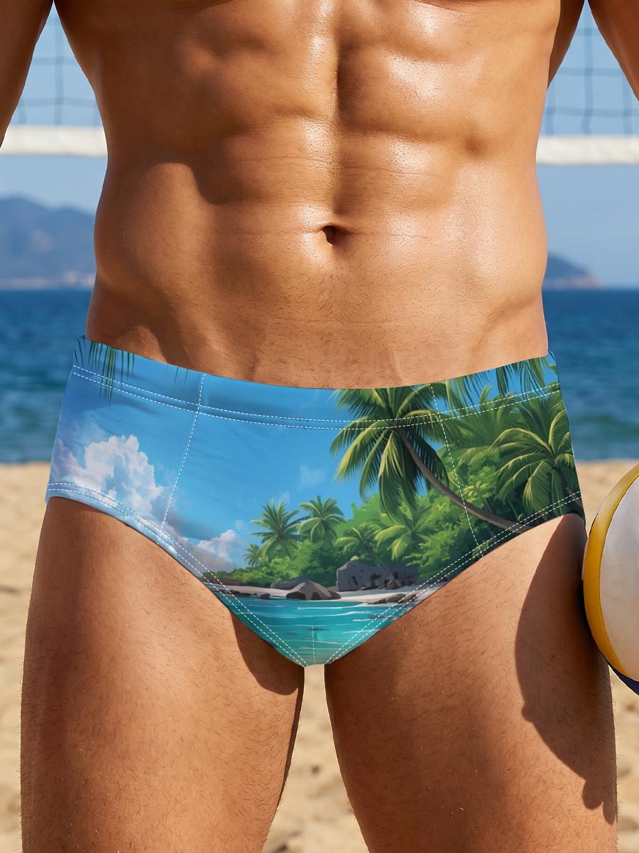 Tropical Beach with Palm Trees and Crystal Clear Water -  Men's swim trunks