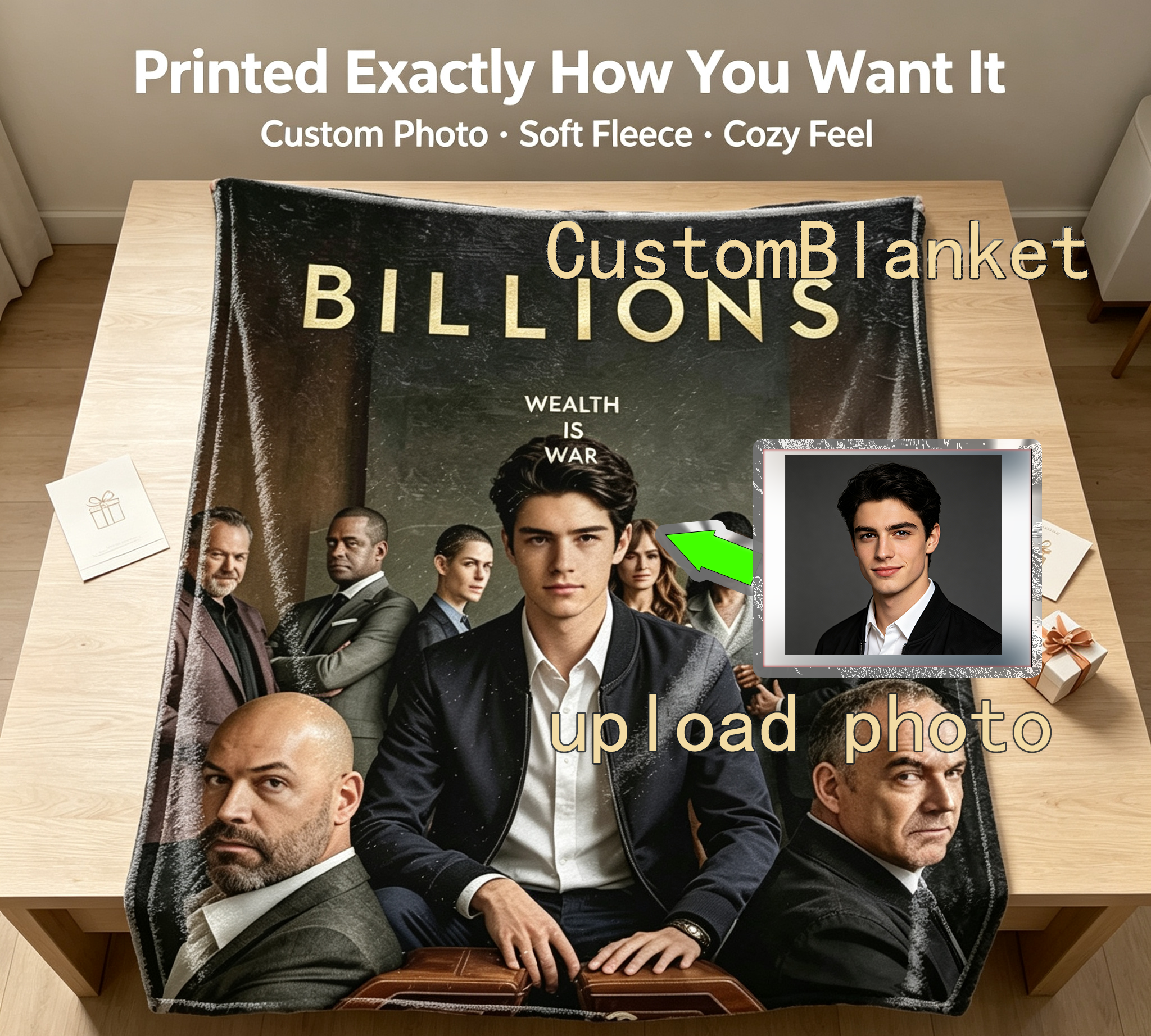 Custom Face Blanket - Billions TV Show Flannel Blanket for Fans, Perfect Gift for Watching Drama Series at Home or as a Cozy Throw for Bed and Couch