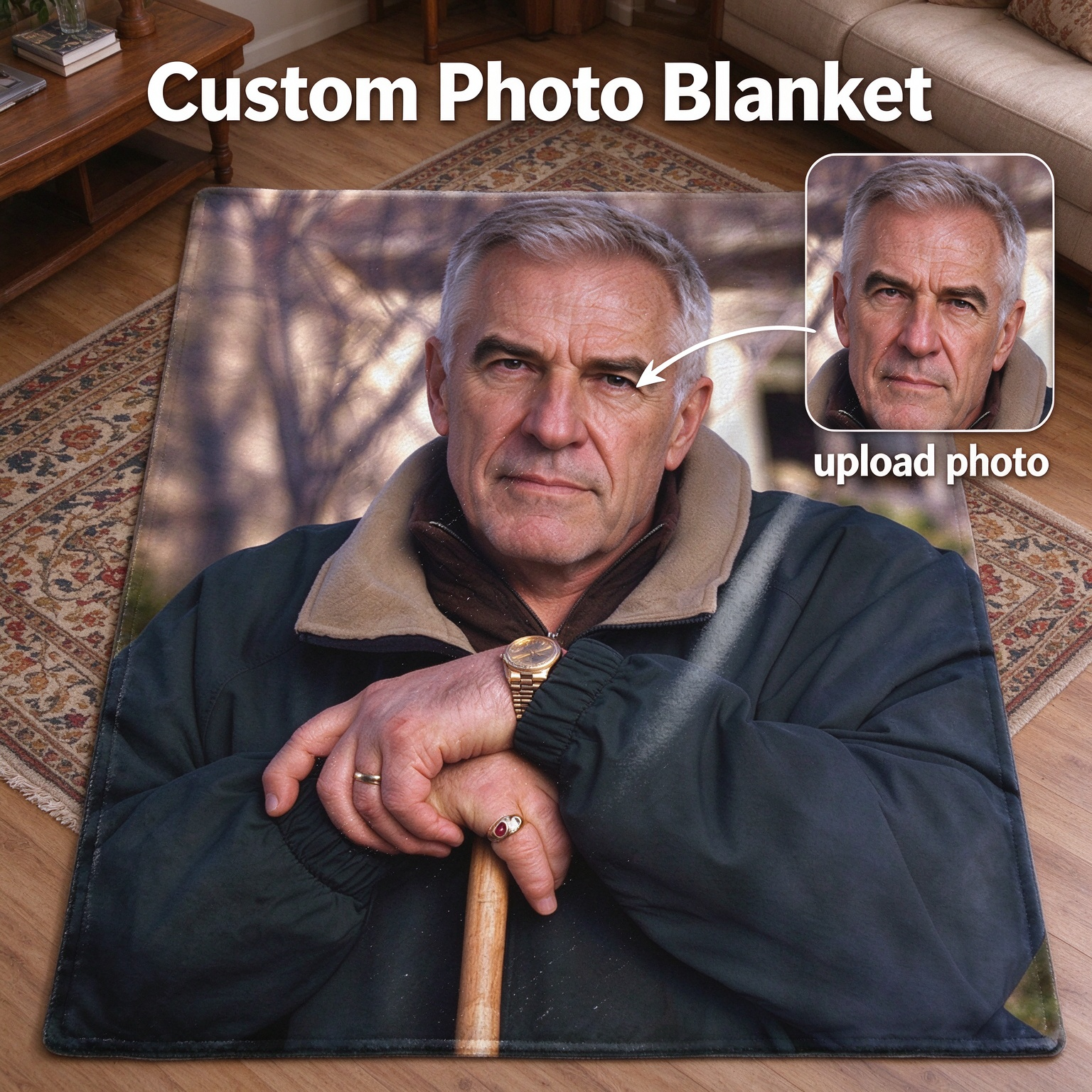 Personalized Photo Blanket Custom Face Portrait Flannel Fleece Throw Soft Lightweight Cozy Keepsake for Family Gifts
