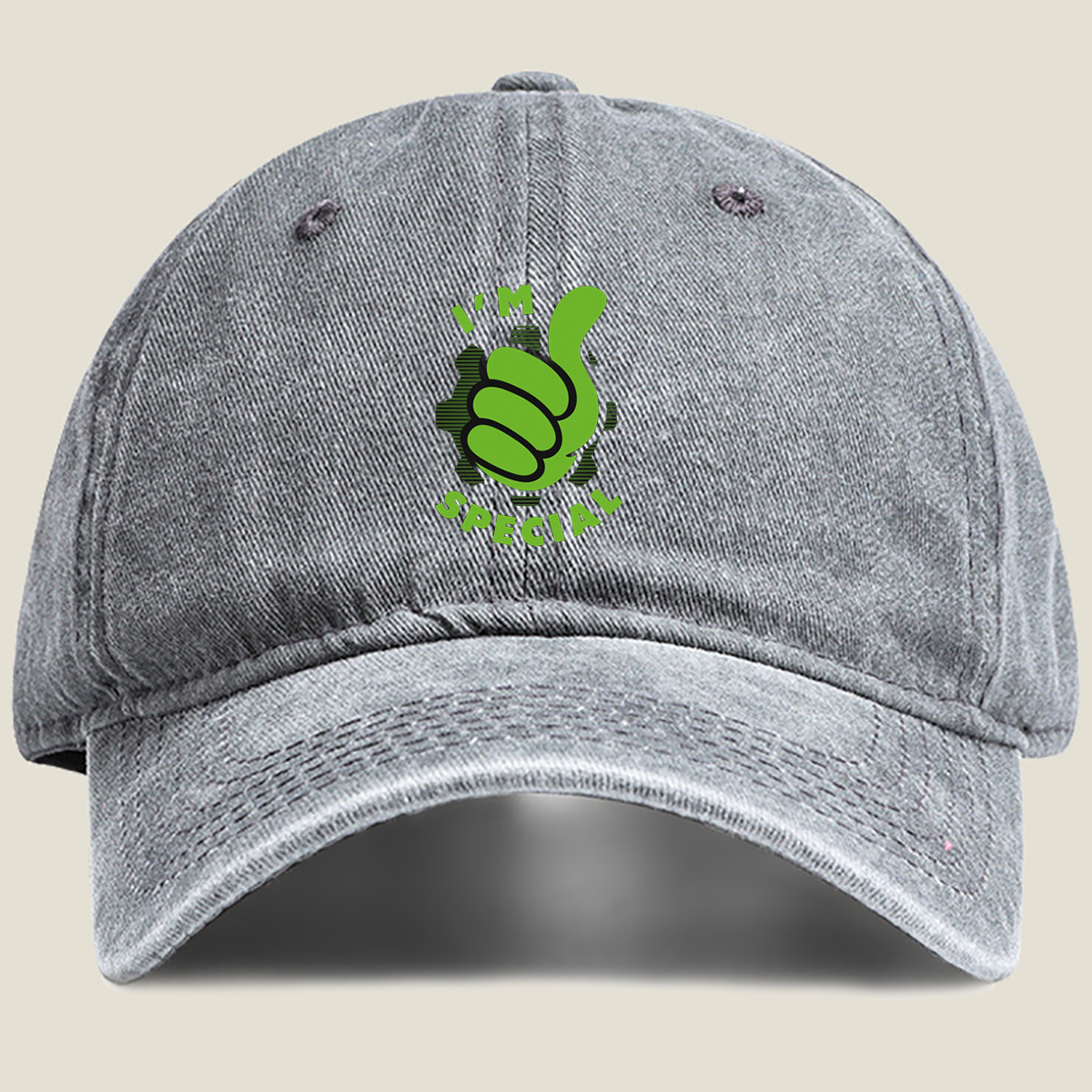 I'm Special - Green Thumbs Up Logo - Washed Denim - Baseball Cap