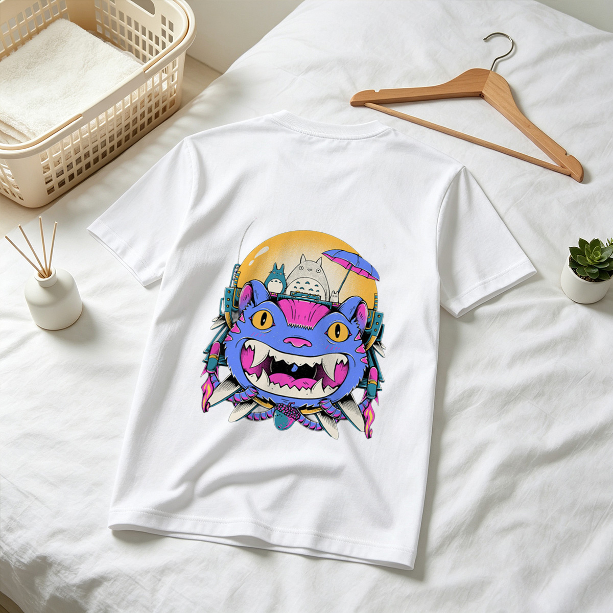 Totoro and Cheshire Cat in Space Adventure - Tee