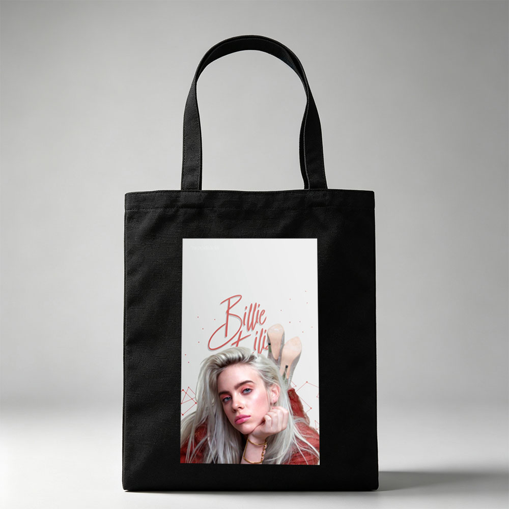 Billie Eilish - Close-Up Portrait with Blonde Hair and Red Outfit - Canvas tote bags