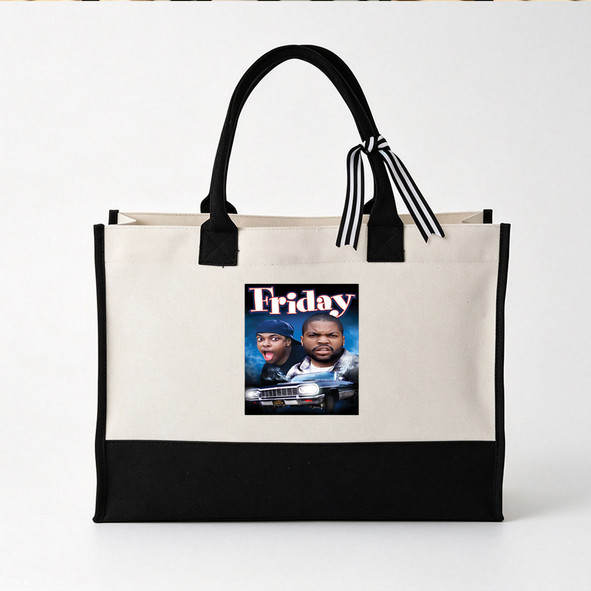Friday: Ice Cube & Chris Tucker in Classic Car Scene - Canvas patchwork gift tote bag