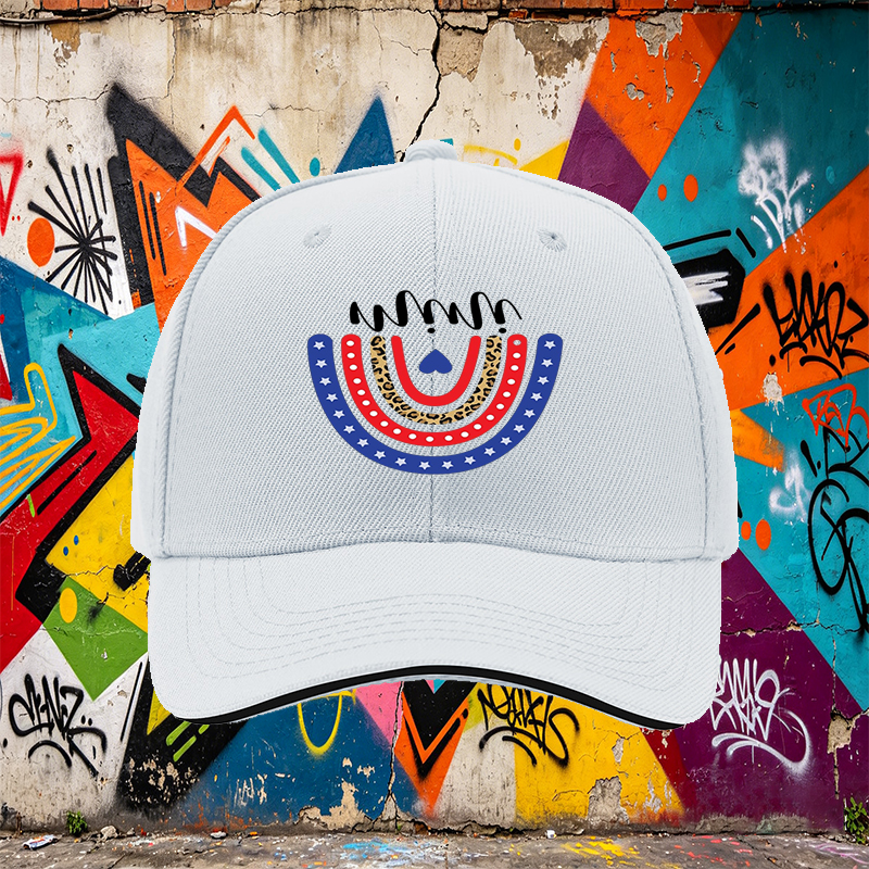 Unisex Classic Sandwich Hat with Patriotic Rainbow Leopard Print Design | Casual Outdoor Sun Protection Cap for Adults and Teens | Perfect for Beach, Travel, and Daily Wear