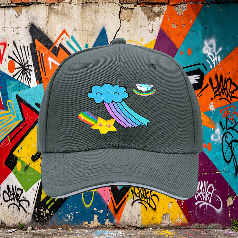 Unisex Classic Sandwich Hat with Rainbow Star and Cloud Print - Perfect for Casual Outings, Outdoor Activities, and Everyday Wear - Ideal for Adults and Teens Seeking Fun, Colorful Headwear