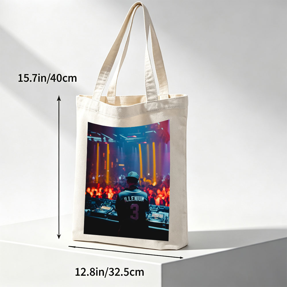 Illenium Live Performance at a Vibrant Music Festival with Crowd and DJ Setup - Canvas tote bags