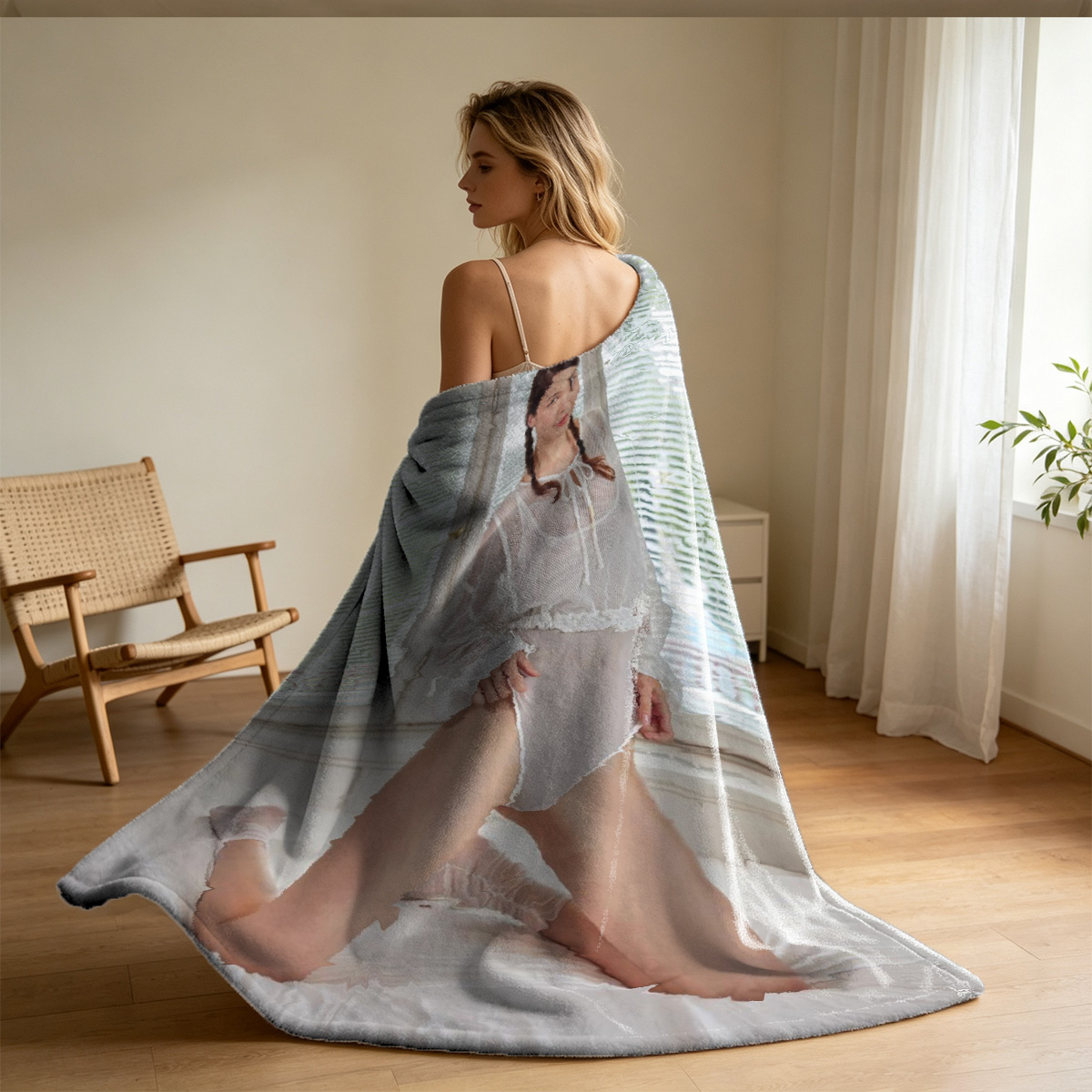 Chloe Grace Moretz in Pink Floral Lingerie Sitting Seductively - Blanket
