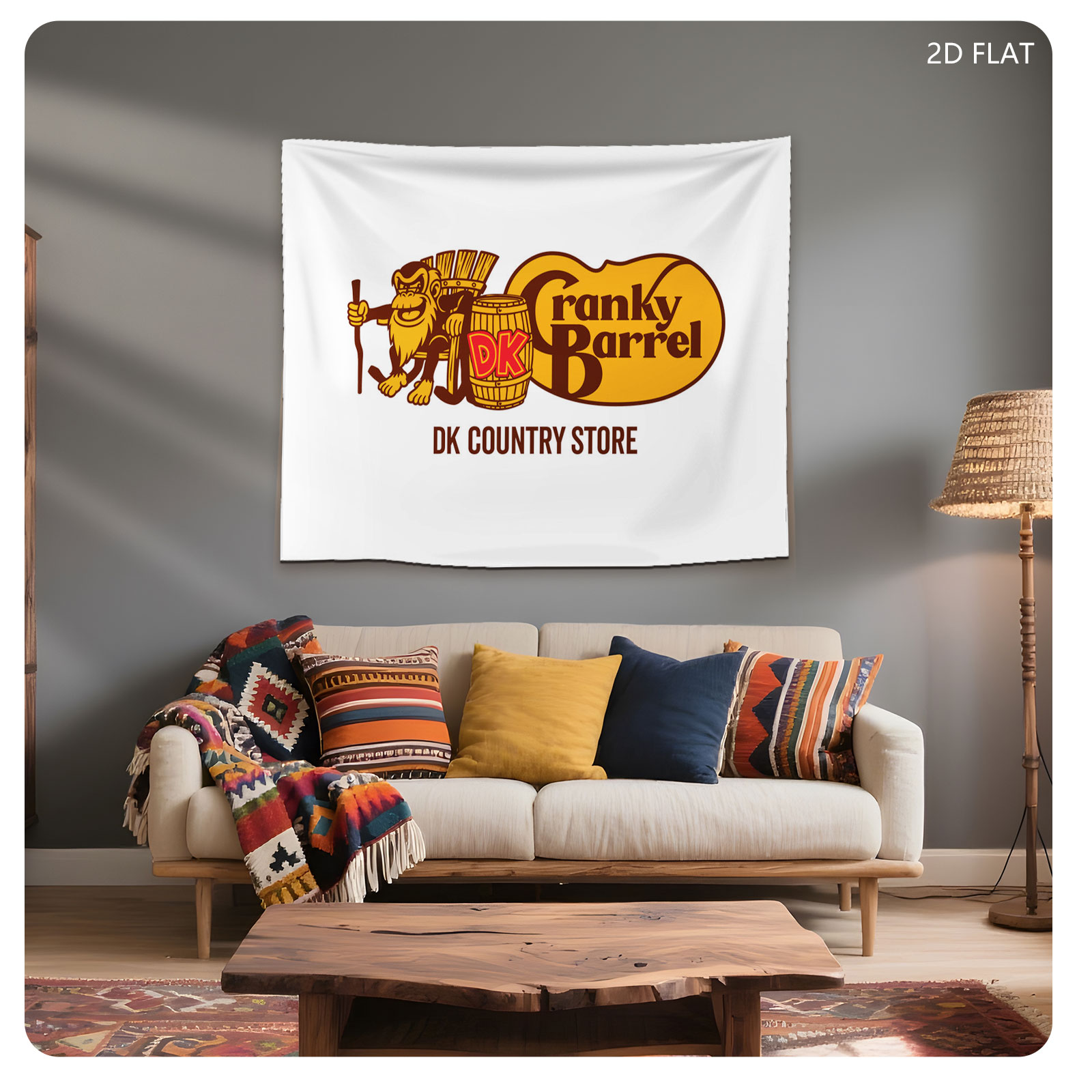 Donkey Kong Cranky Barrel DK Country Store Logo - Tapestry