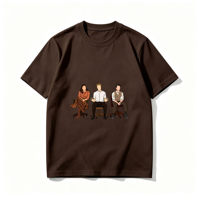 Three Individuals in a Discussion Setting - Tee