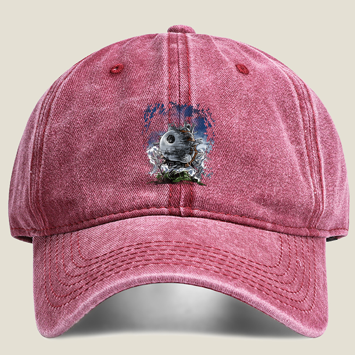 Steampunk Death Star in the Forest - Washed Denim - Baseball Cap