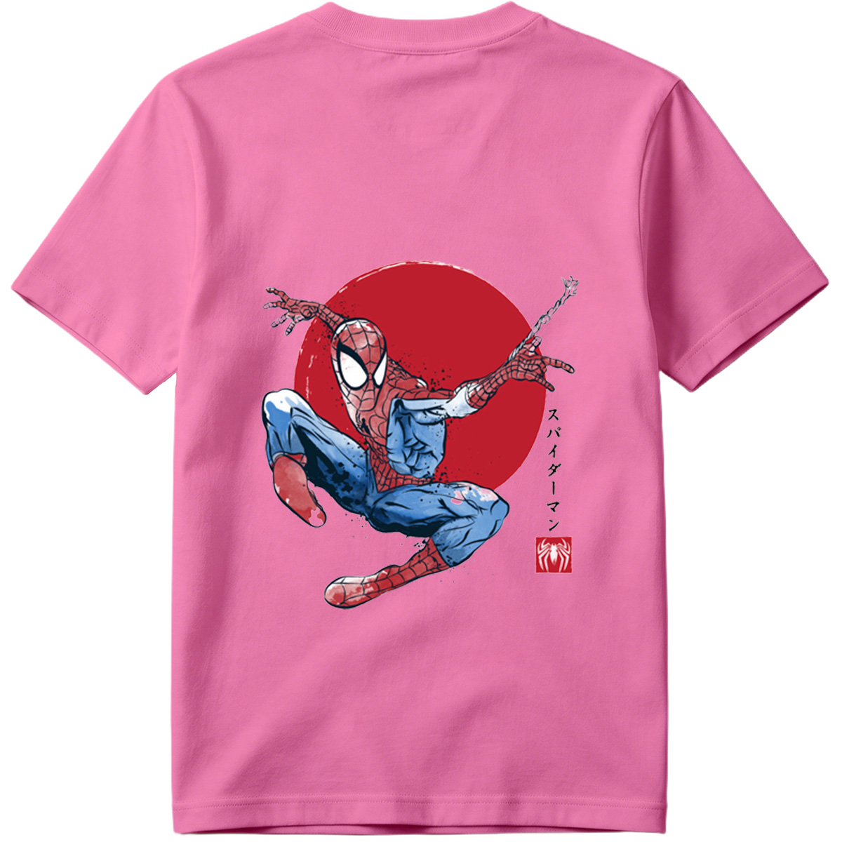 Spider-Man in Action Against Red Sun Background - Tee