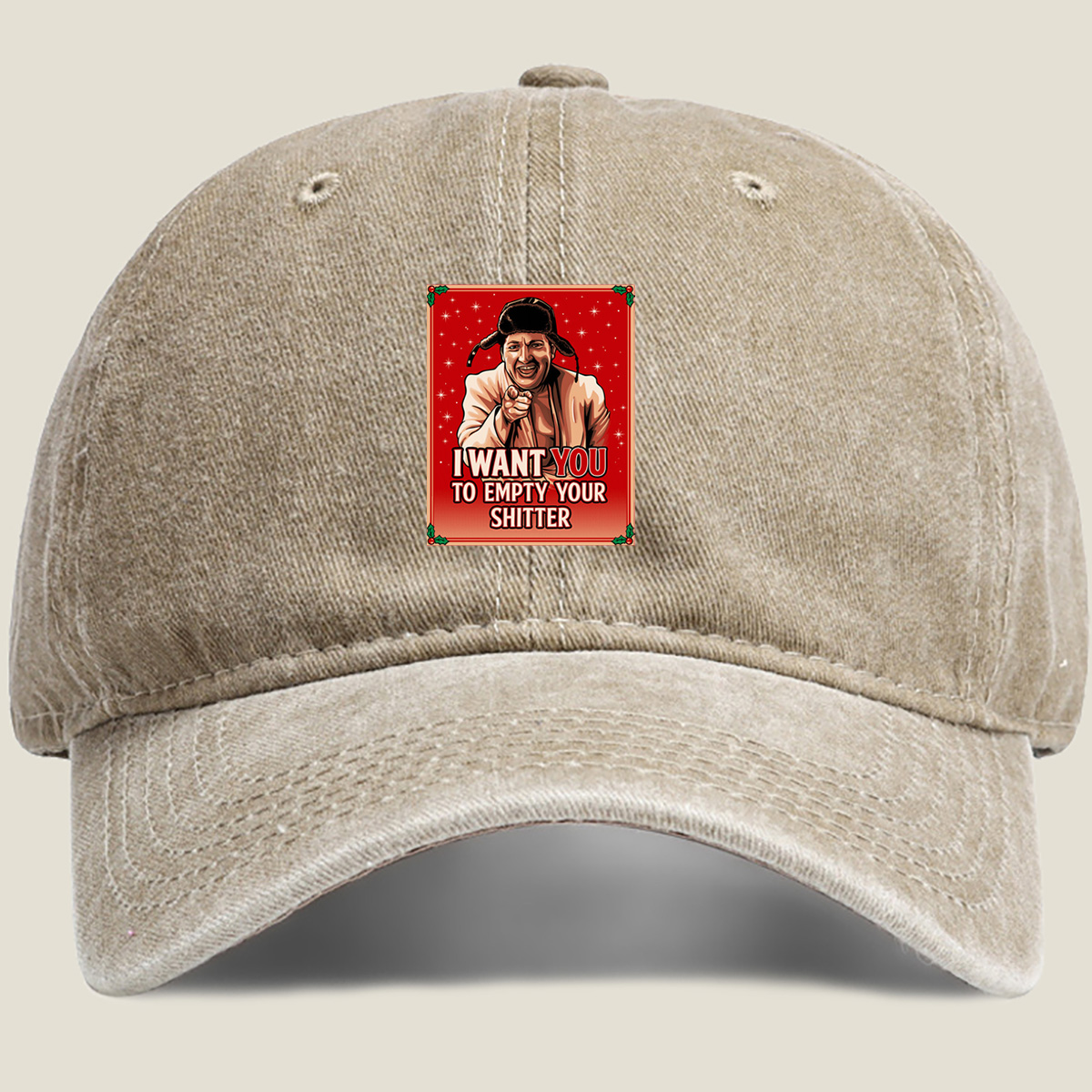 I Want You to Empty Your Shitter - Russian Christmas Poster Parody - Washed Denim - Baseball Cap