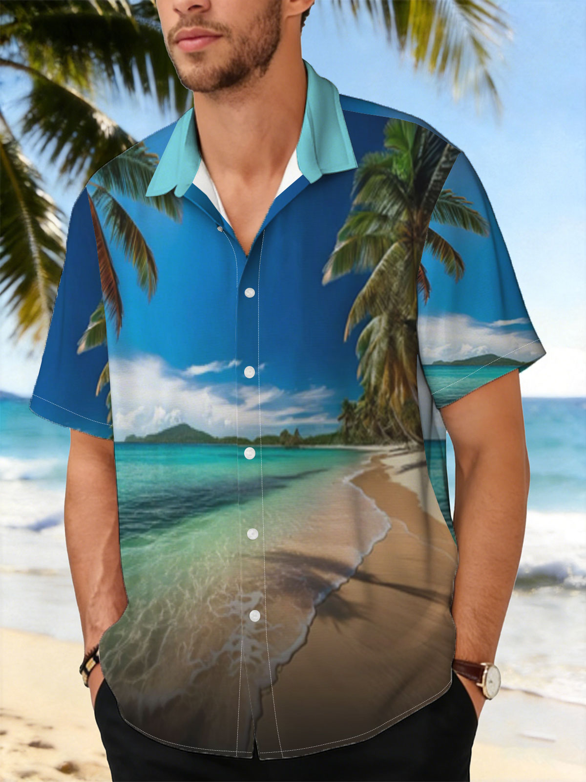 Tropical Beach with Palm Trees and Crystal Clear Water -  Shirt