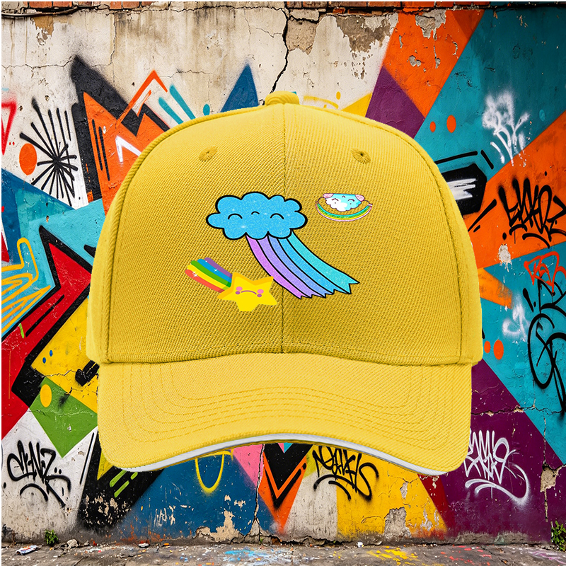 Unisex Classic Sandwich Hat with Rainbow Star and Cloud Print - Perfect for Casual Outings, Outdoor Activities, and Everyday Wear - Ideal for Adults and Teens Seeking Fun, Colorful Headwear
