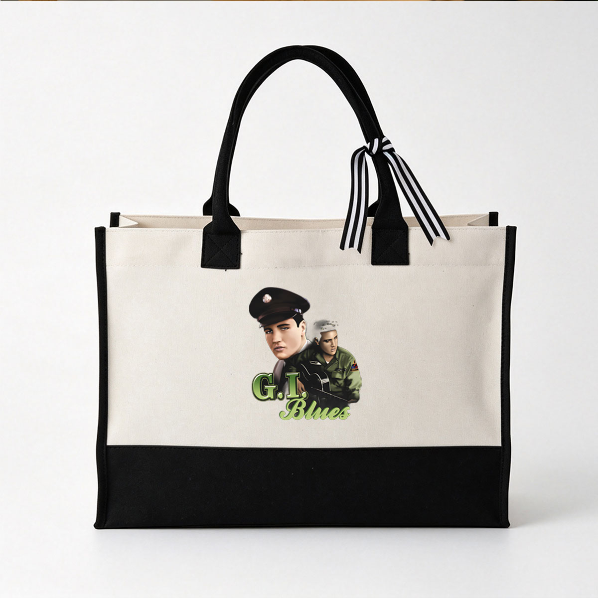 Elvis Presley in G.I. Blues: Military Uniform and Guitar Performance - Canvas patchwork gift tote bag